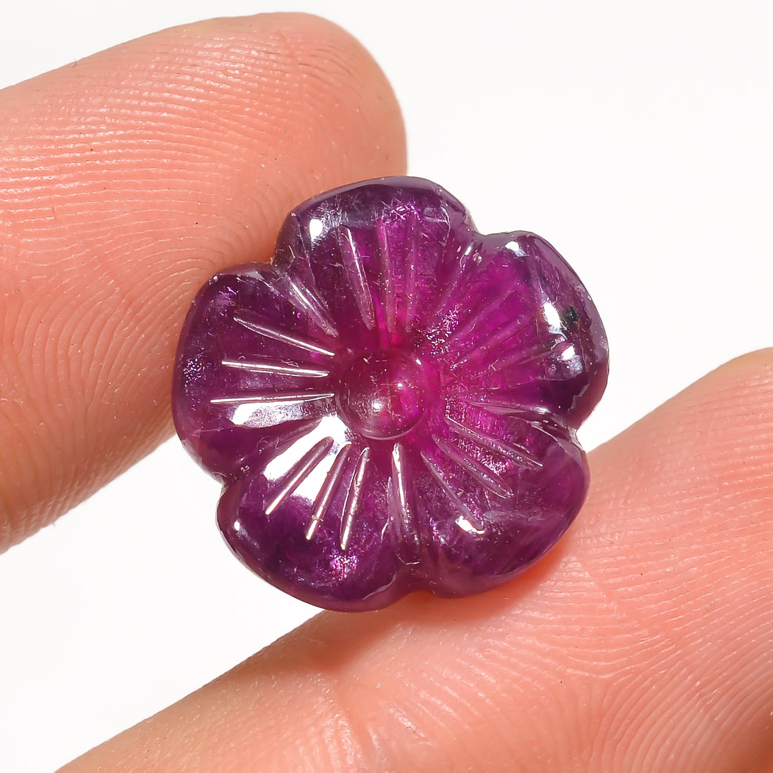 Natural Ruby Flower Shape Carved Loose Gemstone For Making Jewelry 16 Ct. 16X16X6 mm Y-3756