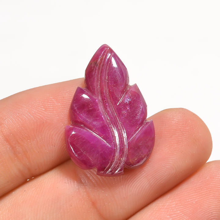 Natural Ruby Leaf Shape Carved Loose Gemstone For Making Jewelry 14 Ct. 24X16X4 mm Y-3766