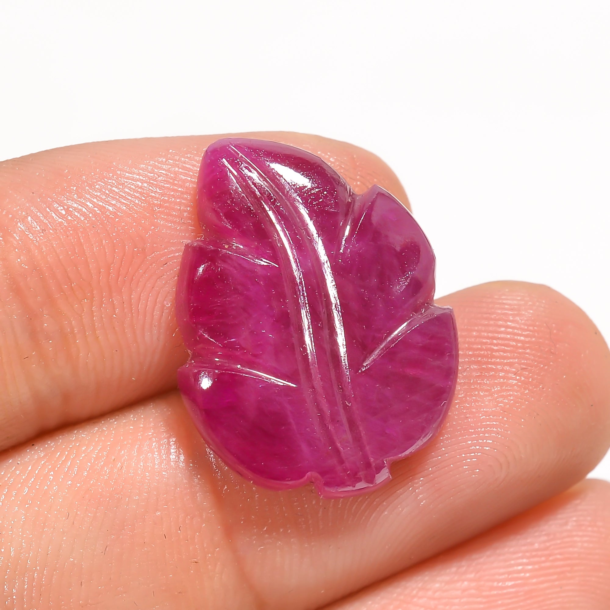 Natural Ruby Leaf Shape Carved Loose Gemstone For Making Jewelry 15 Ct. 21X16X4 mm Y-3773