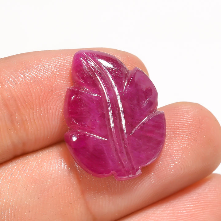 Natural Ruby Leaf Shape Carved Loose Gemstone For Making Jewelry 15 Ct. 21X16X4 mm Y-3773