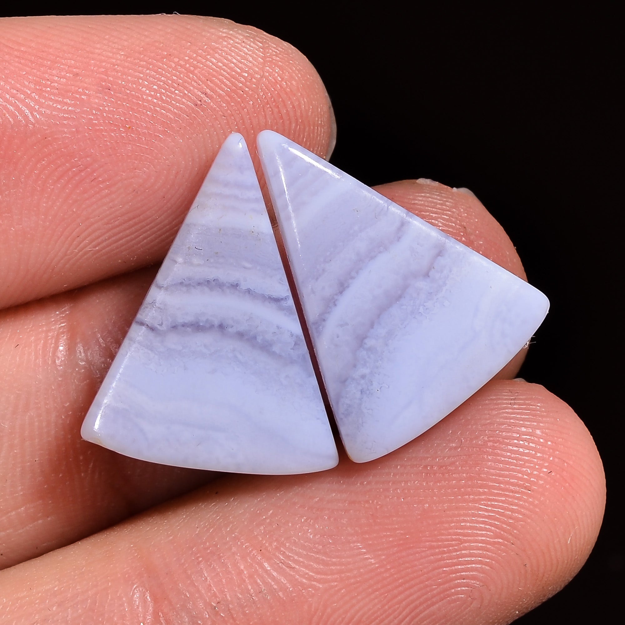 natural blue lace agate triangle shape cabochon loose gemstone pair