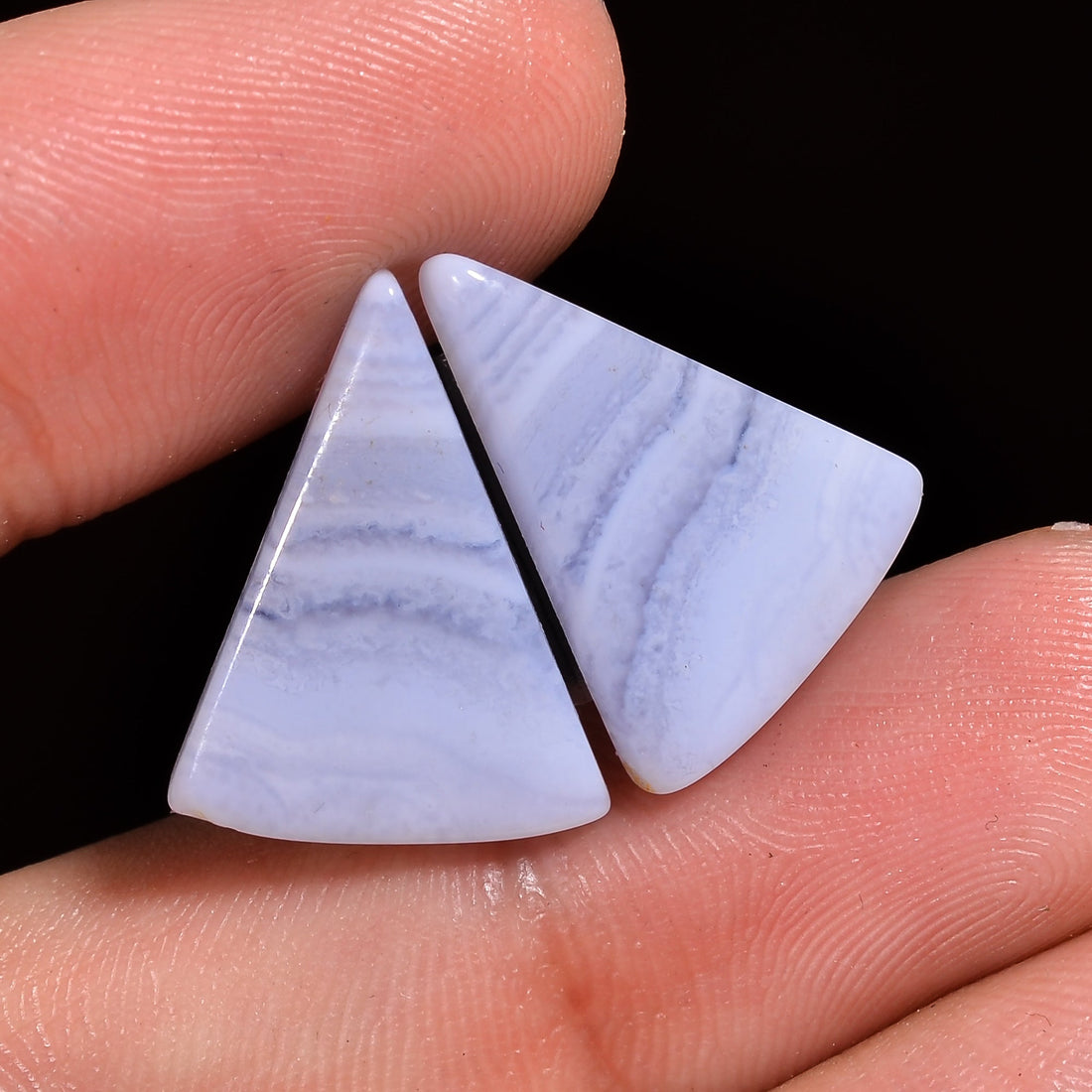 natural blue lace agate triangle shape cabochon loose gemstone pair