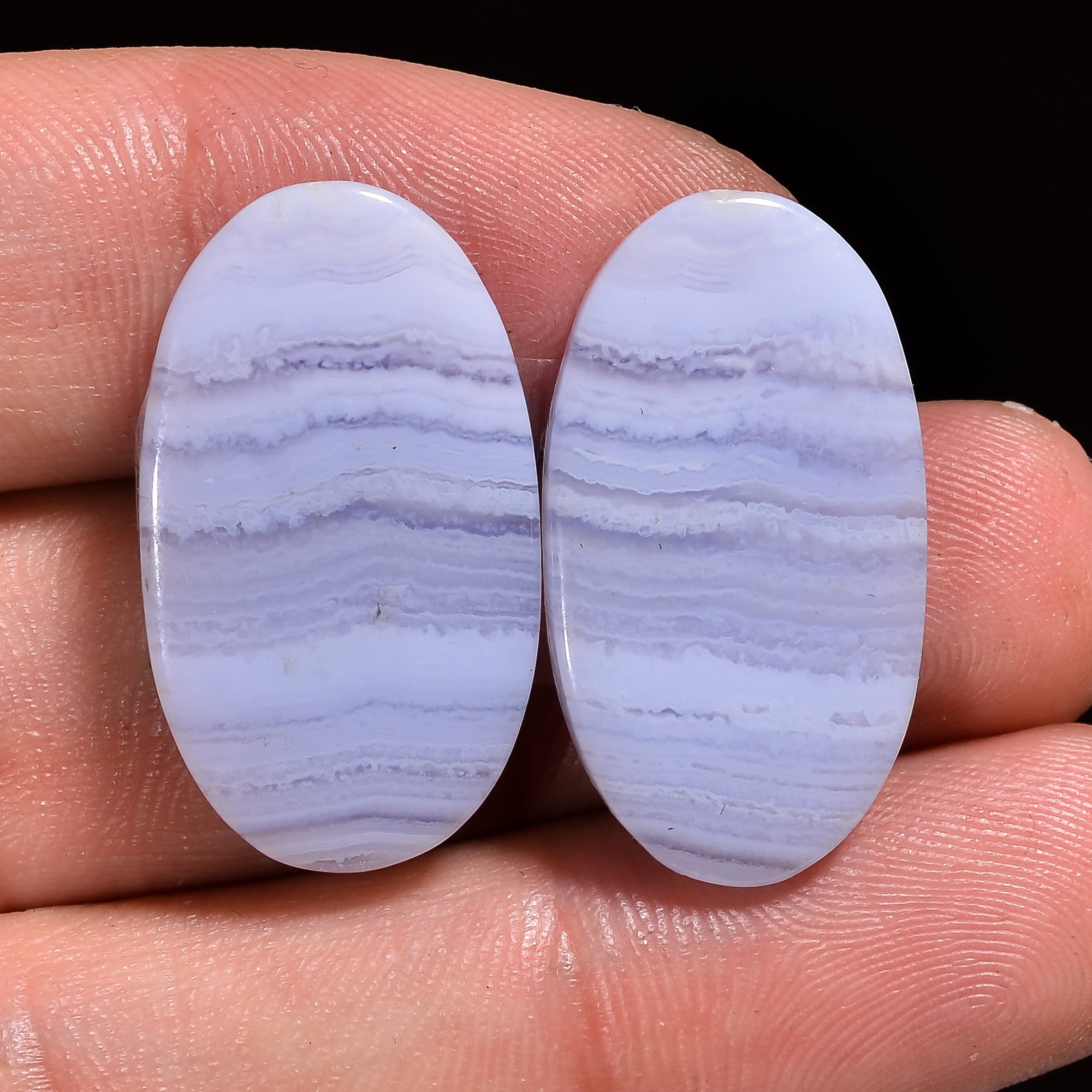 natural blue lace agate oval shape cabochon loose gemstone pair