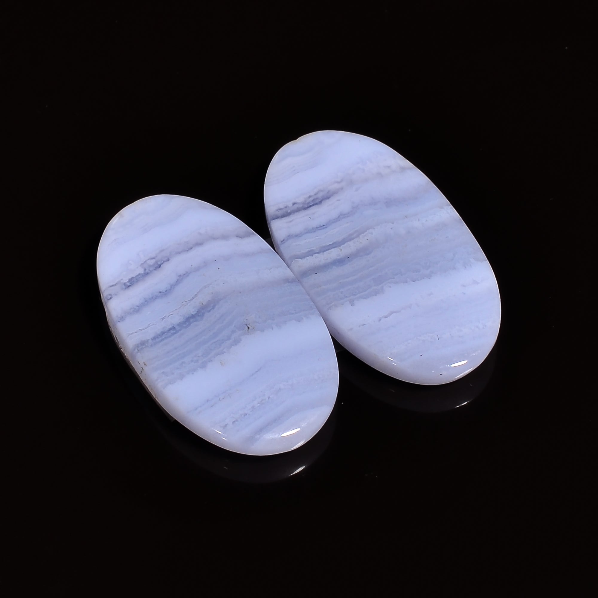 natural blue lace agate oval shape cabochon loose gemstone pair