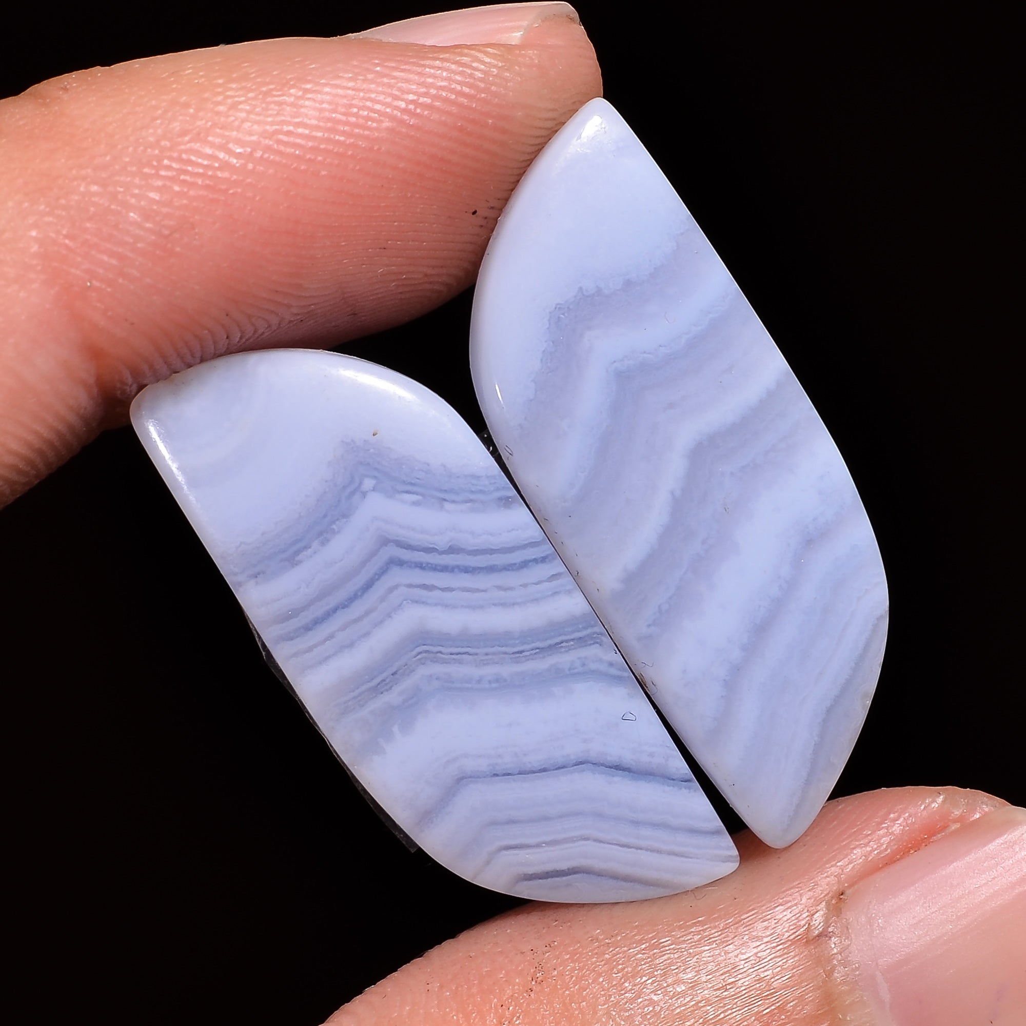 natural blue lace agate fancy shape cabochon loose gemstone pair