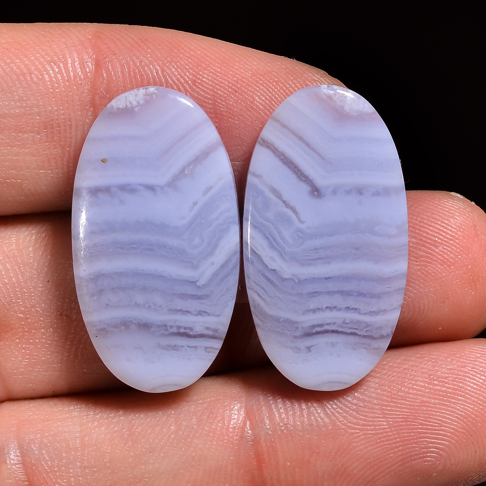 natural blue lace agate oval shape cabochon loose gemstone pair