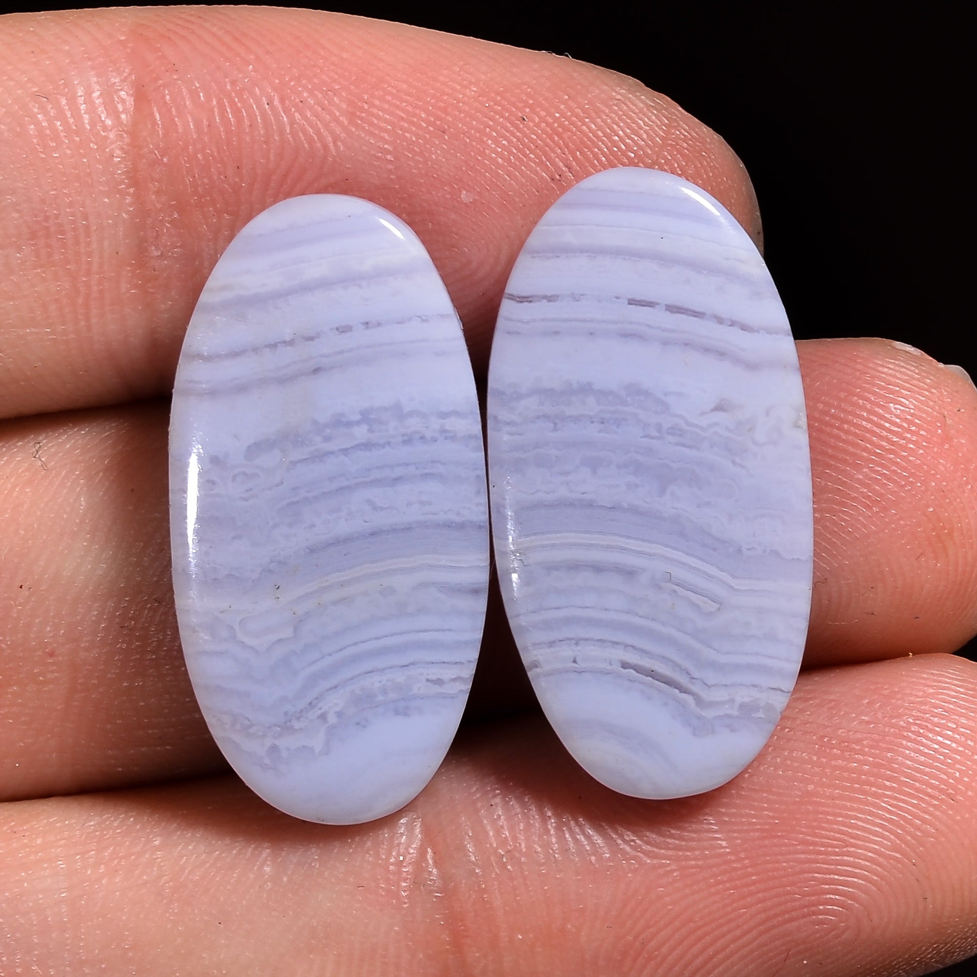 natural blue lace agate oval shape cabochon loose gemstone pair