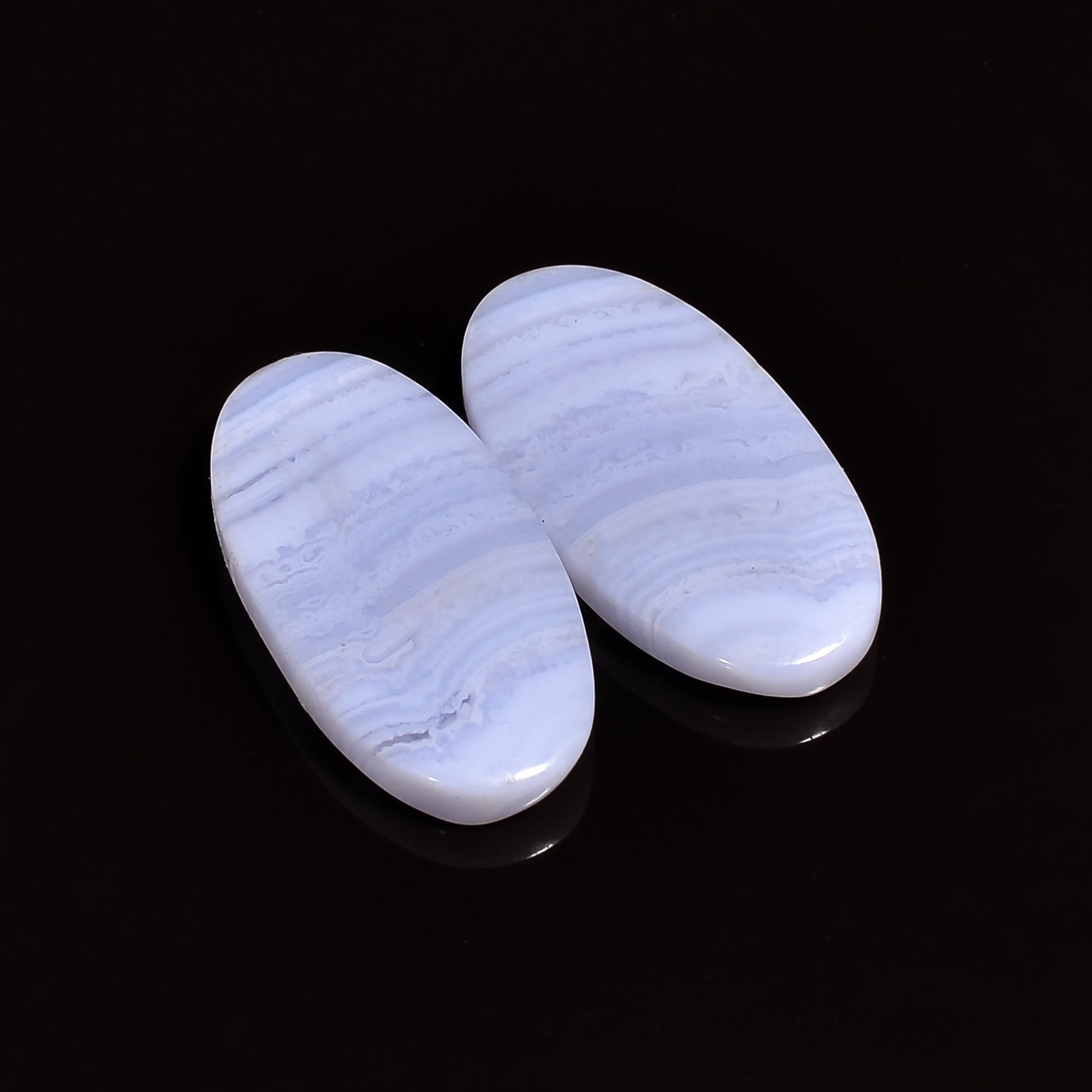 natural blue lace agate oval shape cabochon loose gemstone pair