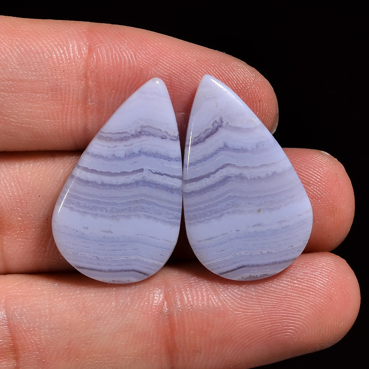 natural blue lace agate pear shape cabochon loose gemstone pair
