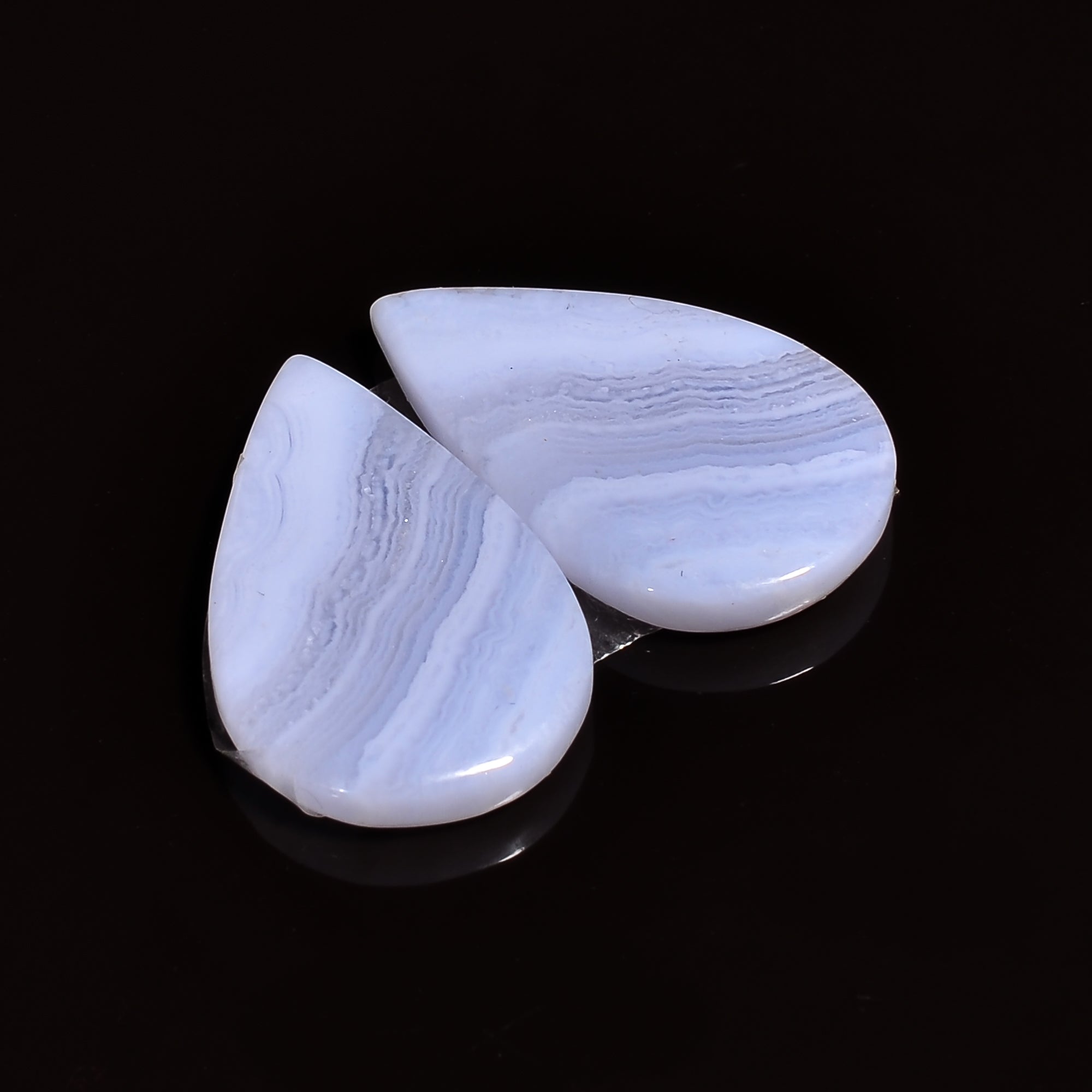 natural blue lace agate pear shape cabochon loose gemstone pair