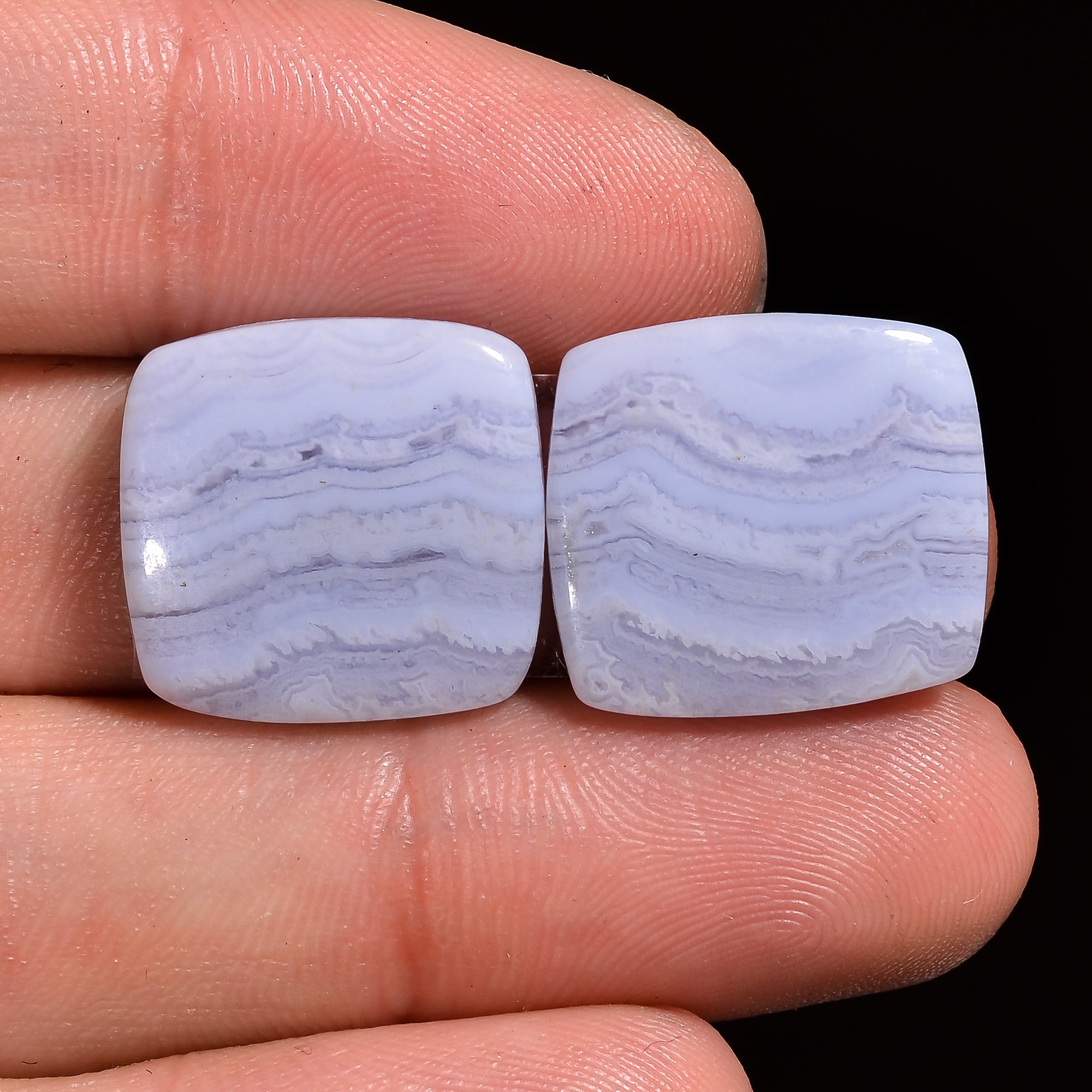 natural blue lace agate cushion shape cabochon loose gemstone pair