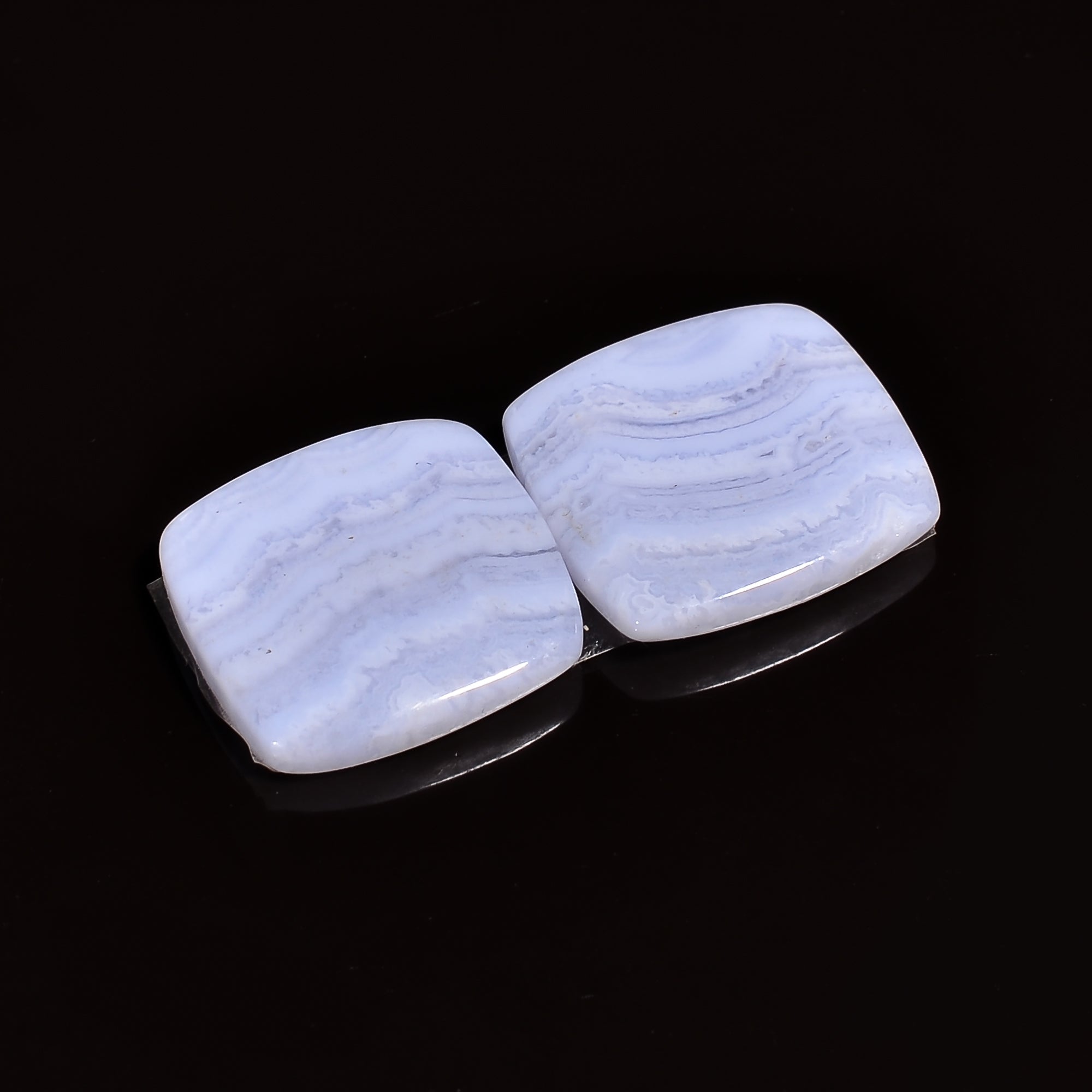 natural blue lace agate cushion shape cabochon loose gemstone pair