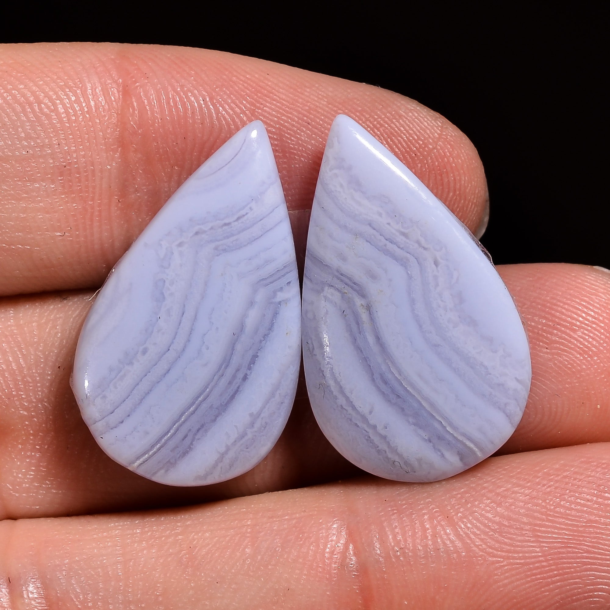 natural blue lace agate pear shape cabochon loose gemstone pair