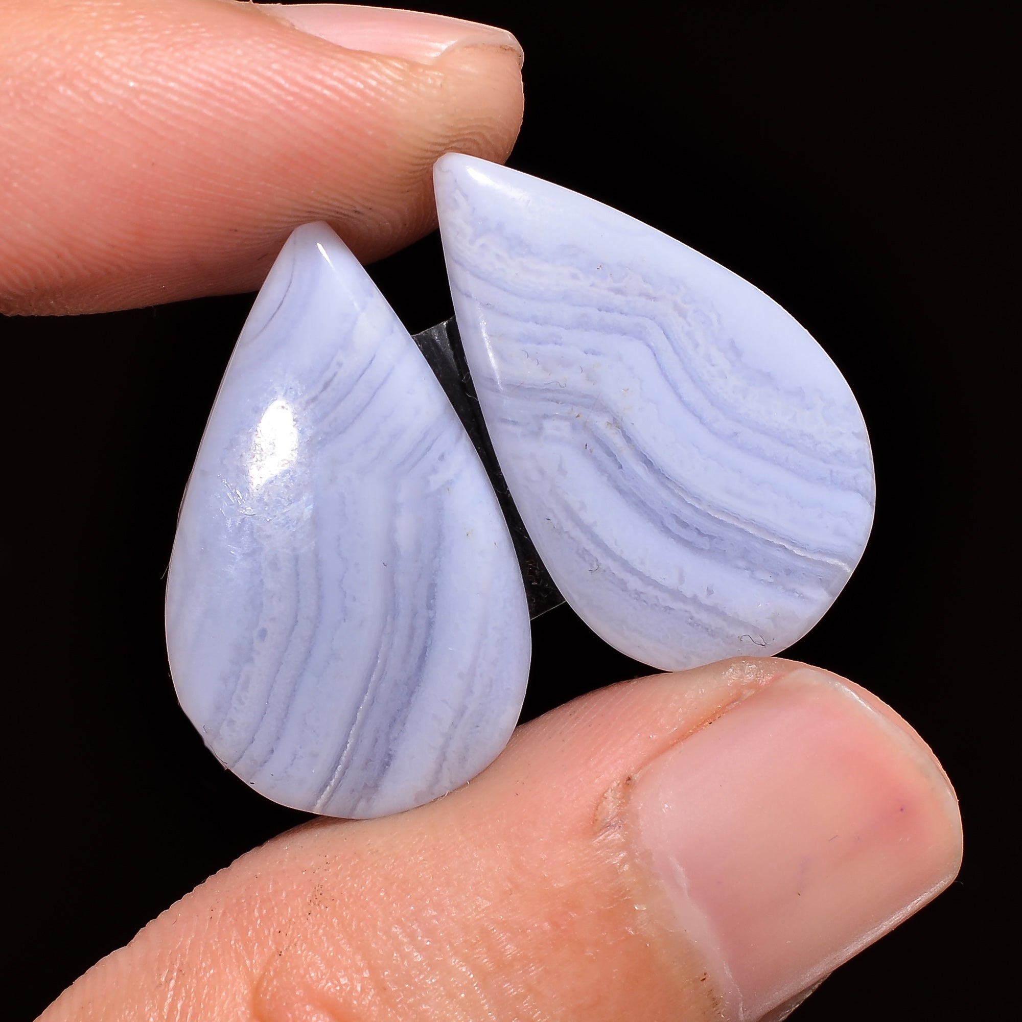natural blue lace agate pear shape cabochon loose gemstone pair