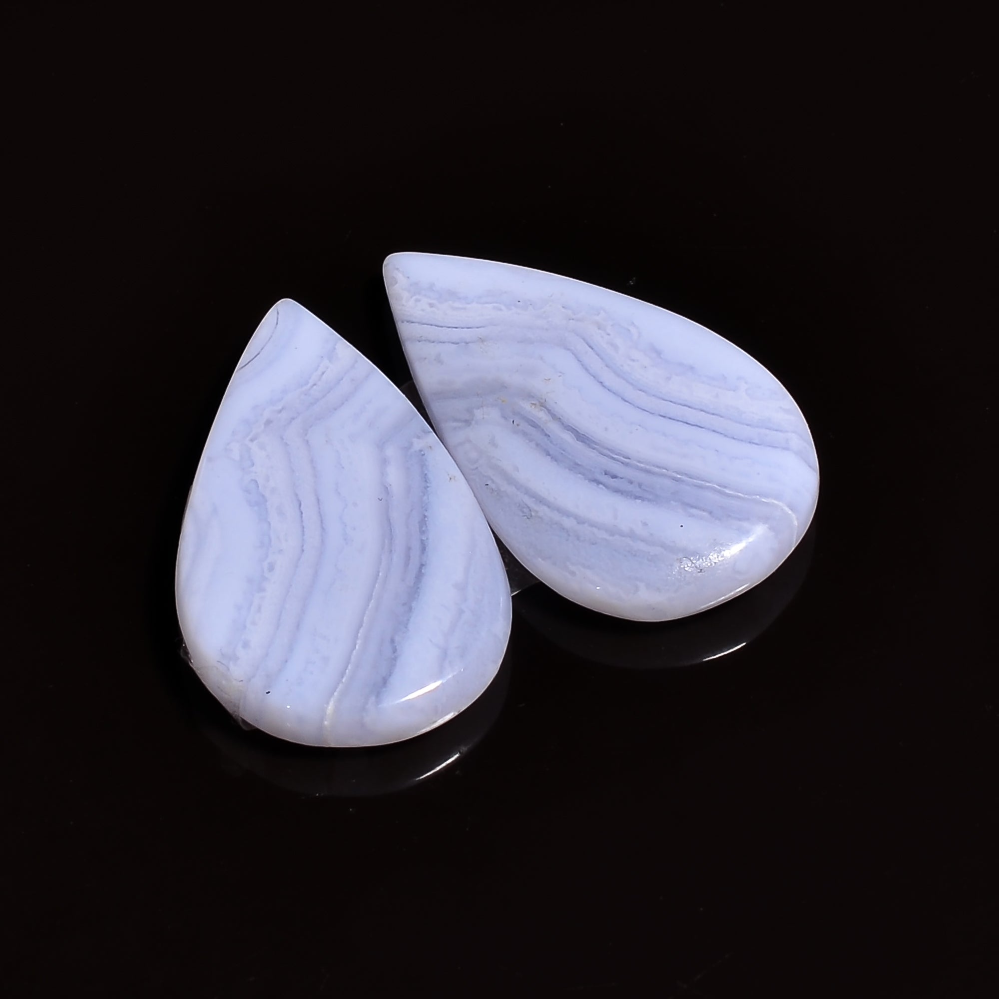 natural blue lace agate pear shape cabochon loose gemstone pair