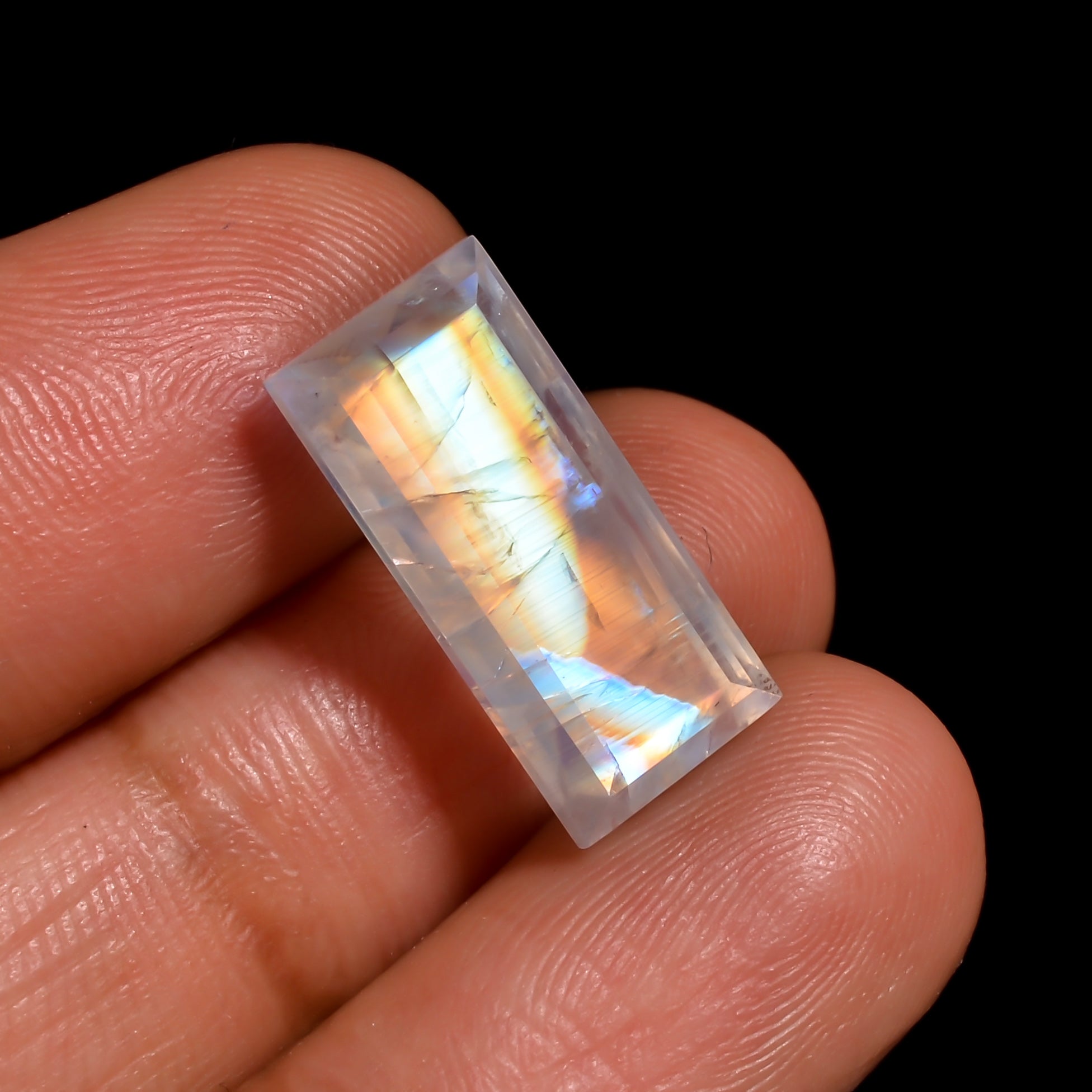 rainbow moonstone rectangle shape cut stone loose gemstone