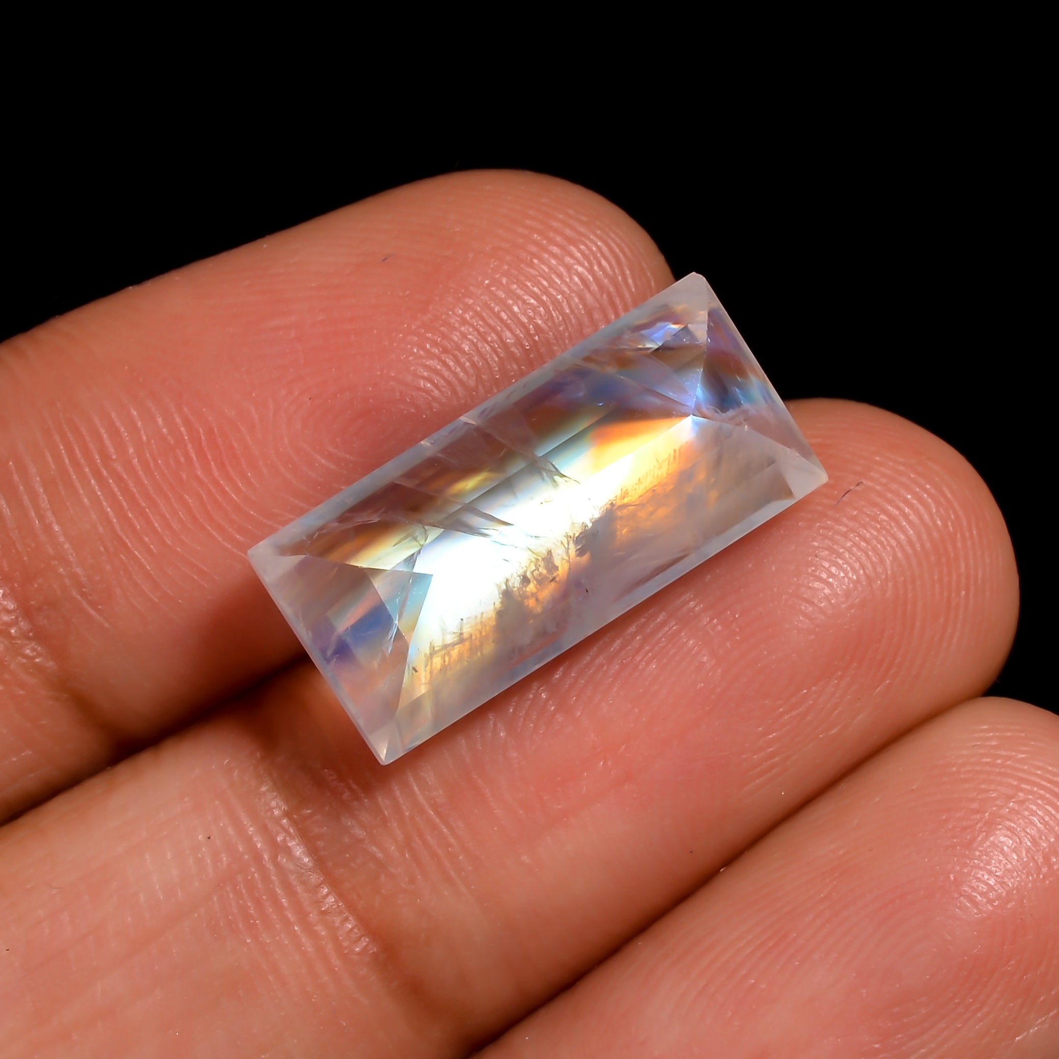rainbow moonstone rectangle shape cut stone loose gemstone