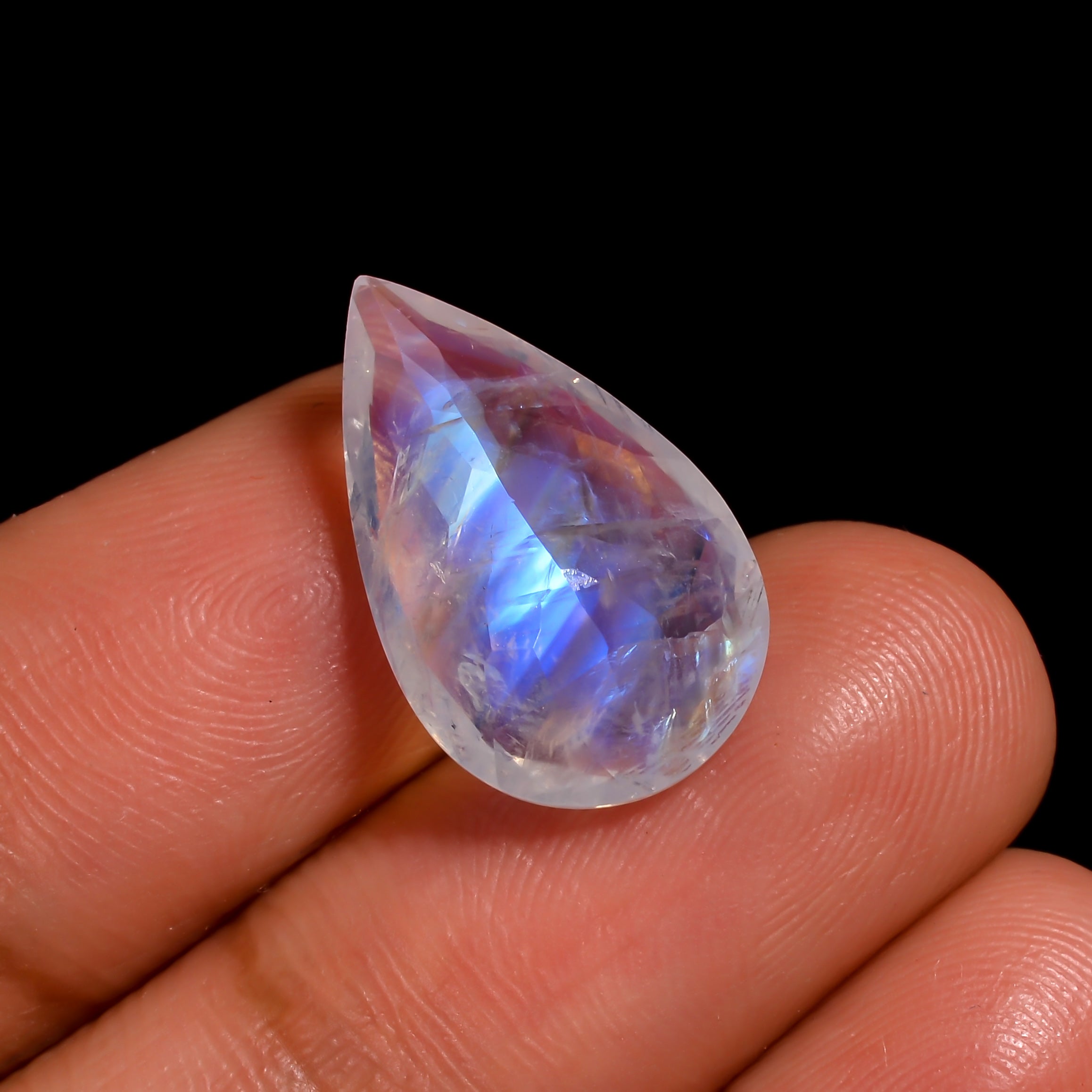 blue fire rainbow moonstone pear shape cut stone loose gemstone