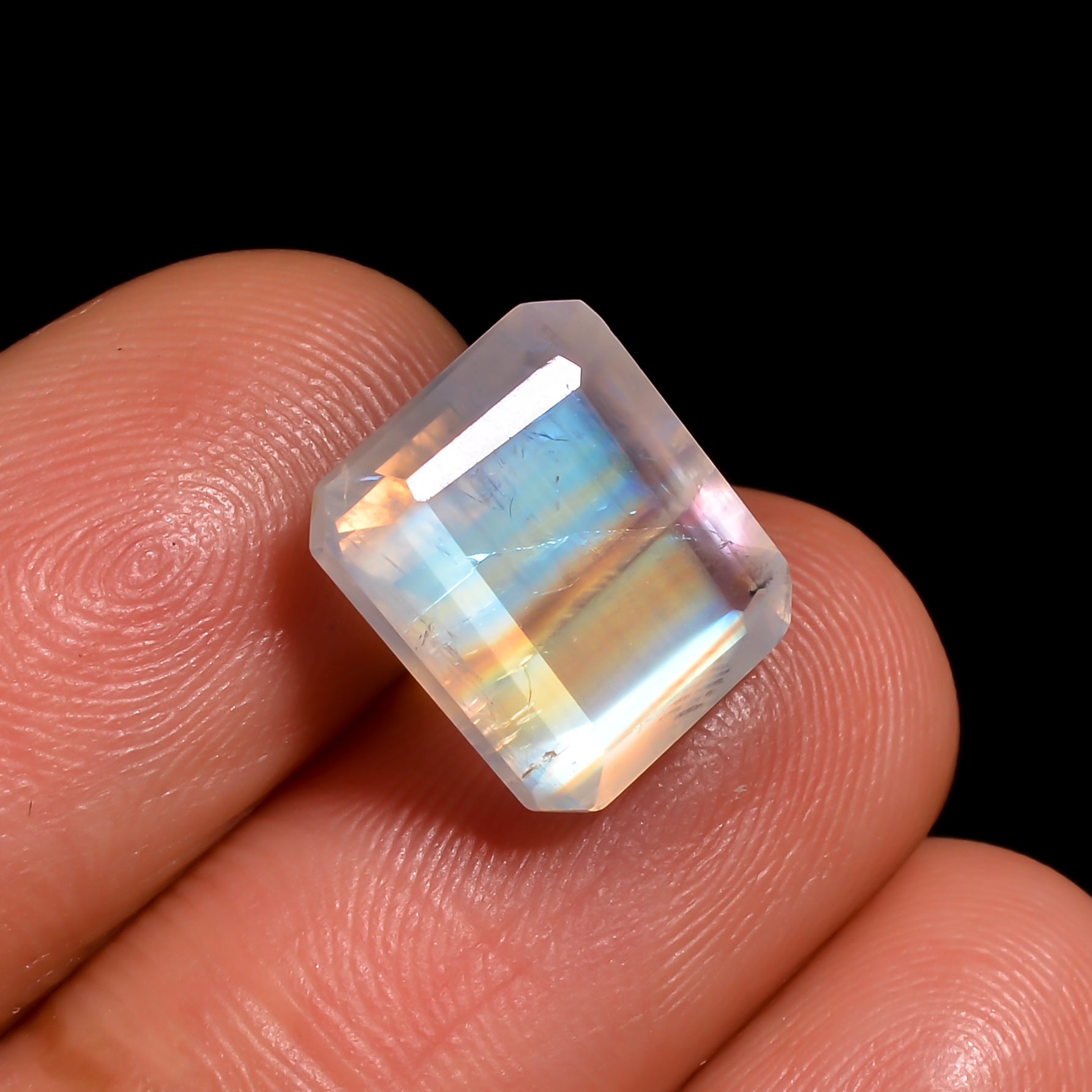 sky blue golden river moonstone radiant shape cut stone loose gemstone