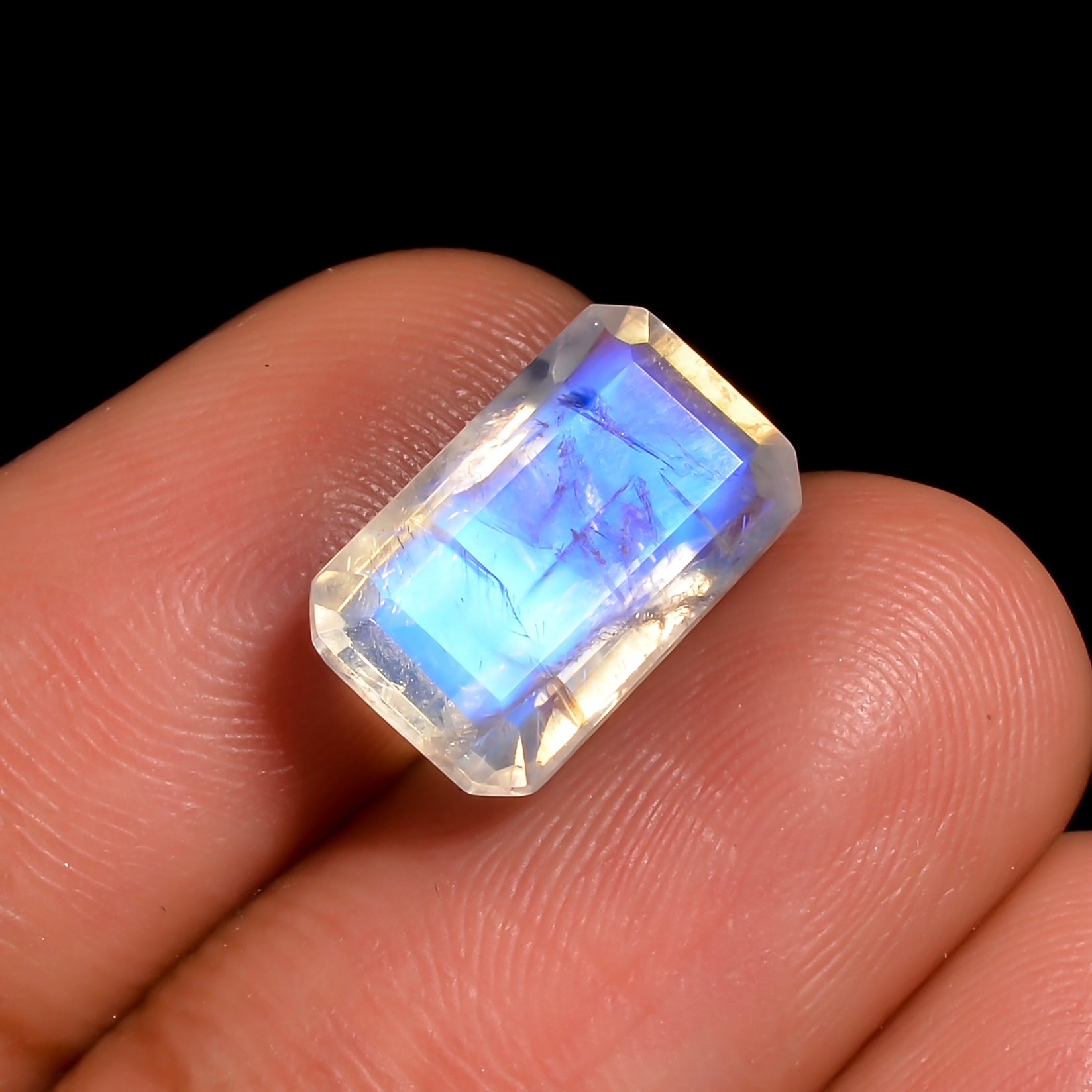 blue twilight mirror moonstone radiant shape cut stone loose gemstone