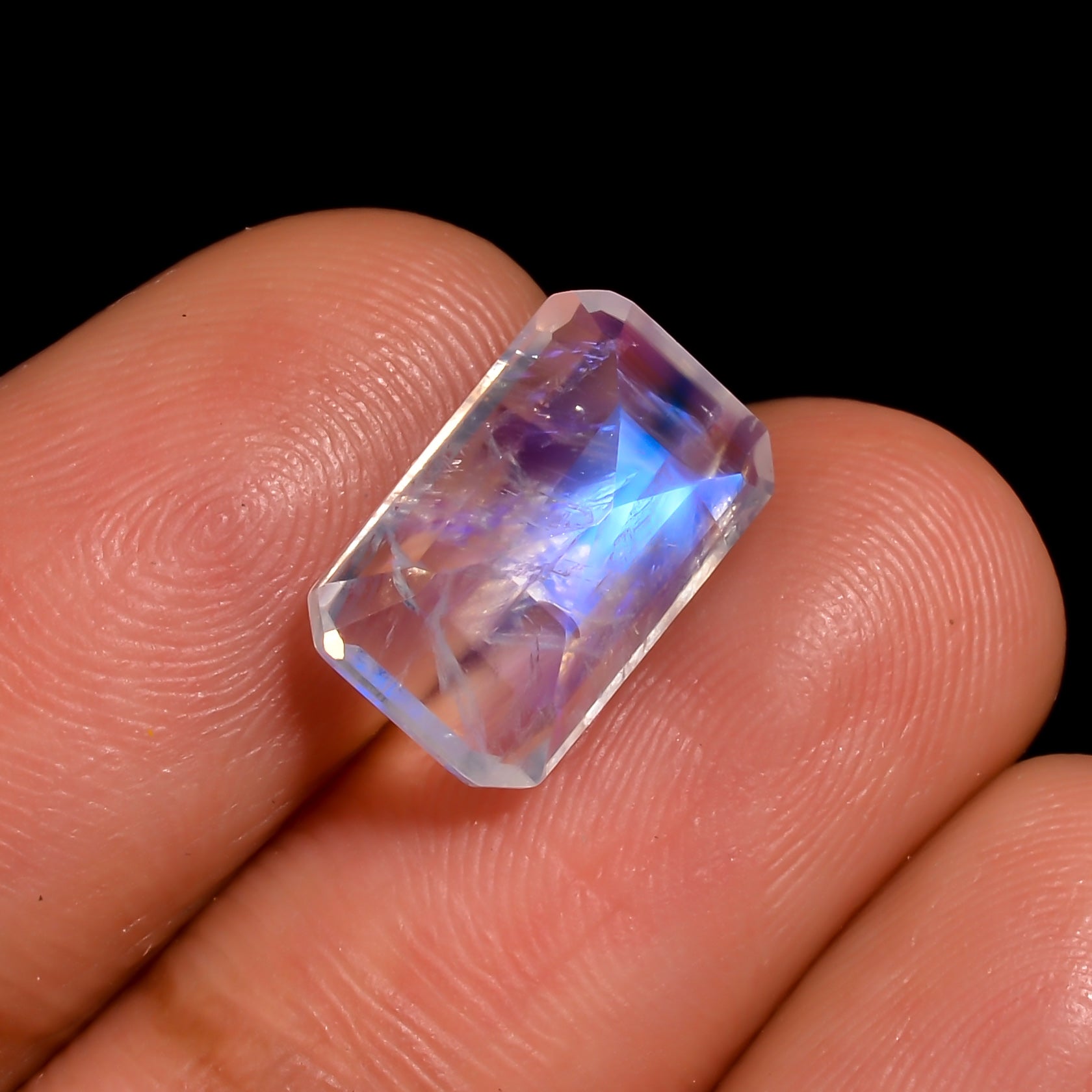 blue twilight mirror moonstone radiant shape cut stone loose gemstone