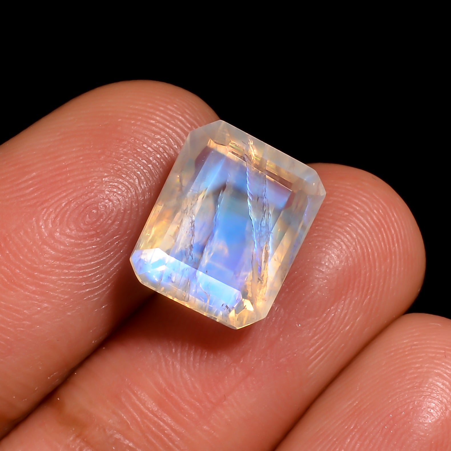 aqua prism moonstone radiant shape cut stone loose gemstone