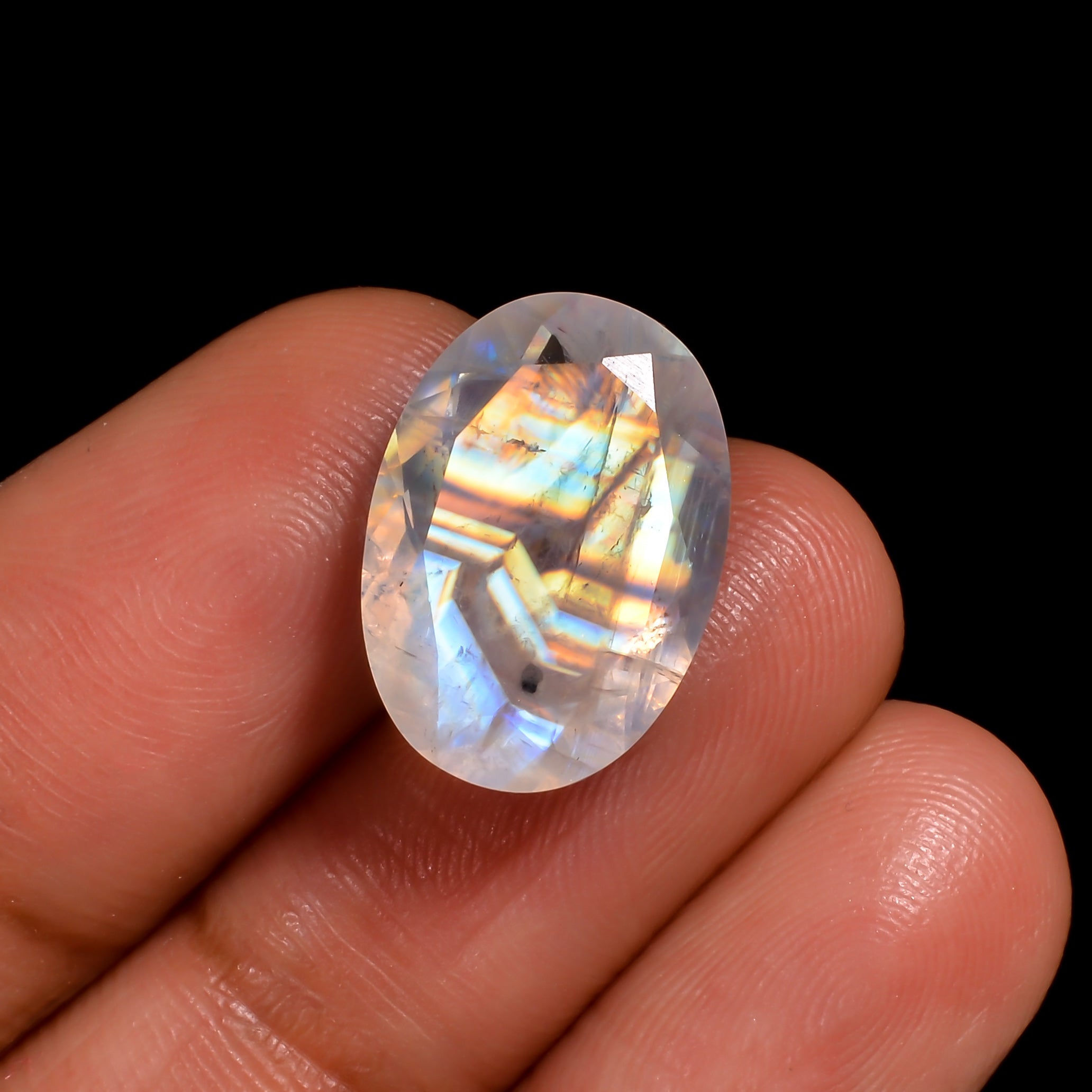 golden illusion blue moonstone oval shape cut stone loose gemstone