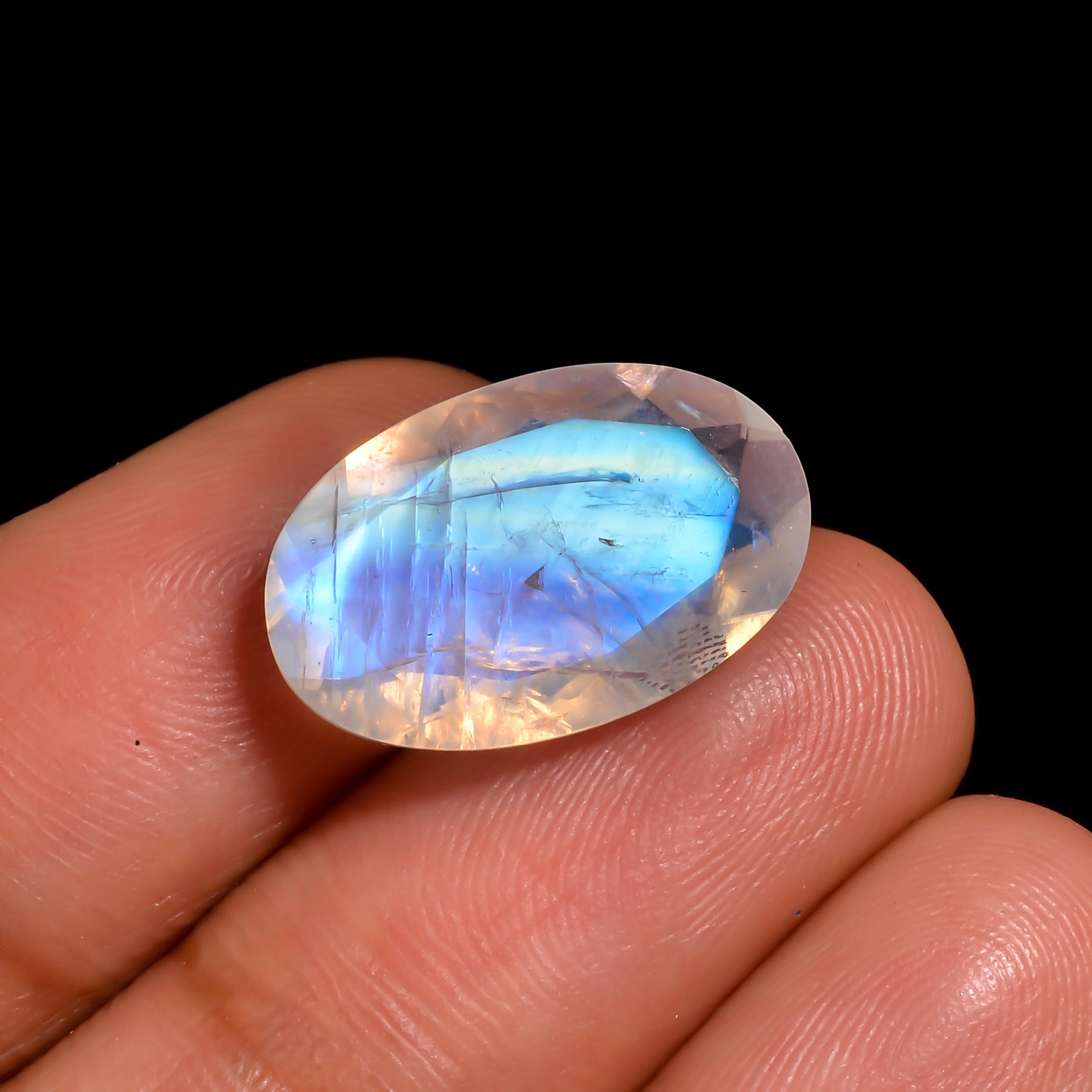 electric blue moonstone oval shape cut stone loose gemstone