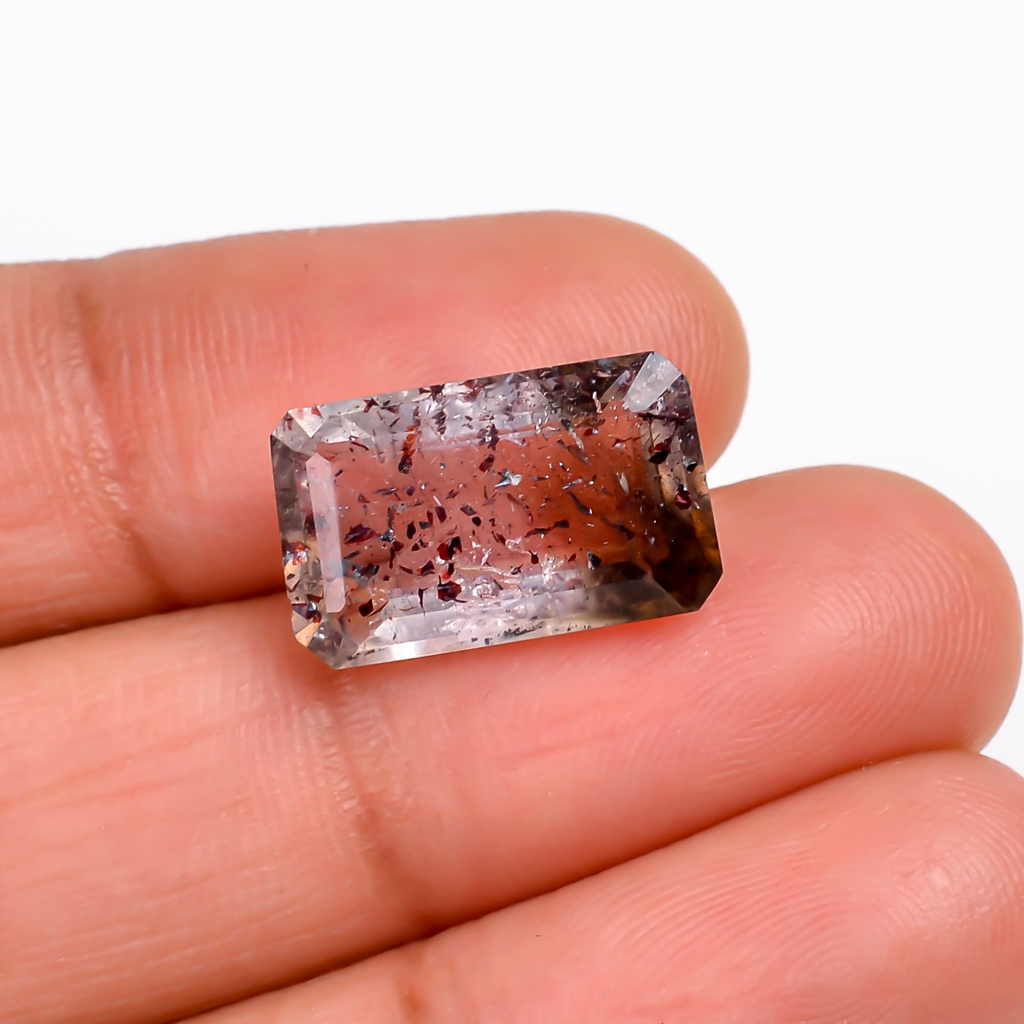 elestial hematite quartz radiant shape cut stone loose gemstone