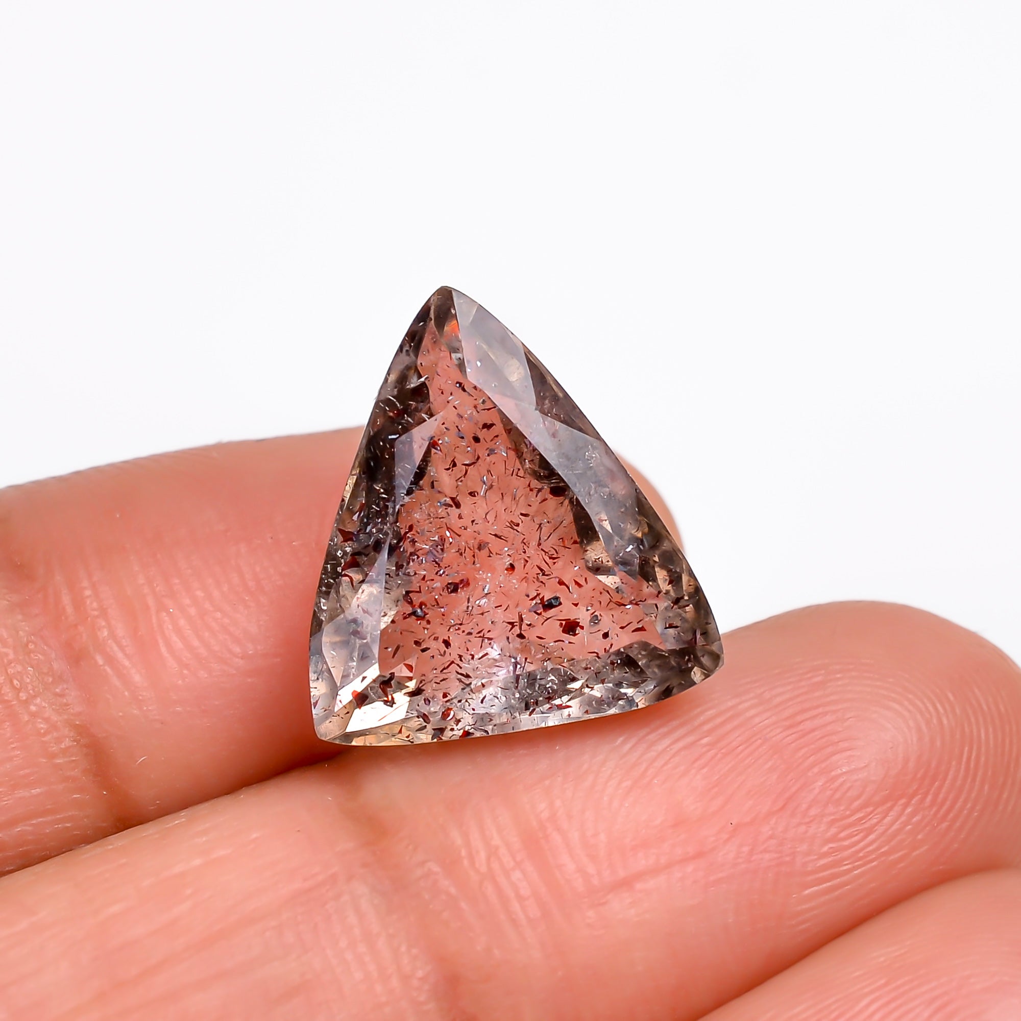 elestial hematite quartz triangle shape cut stone loose gemstone