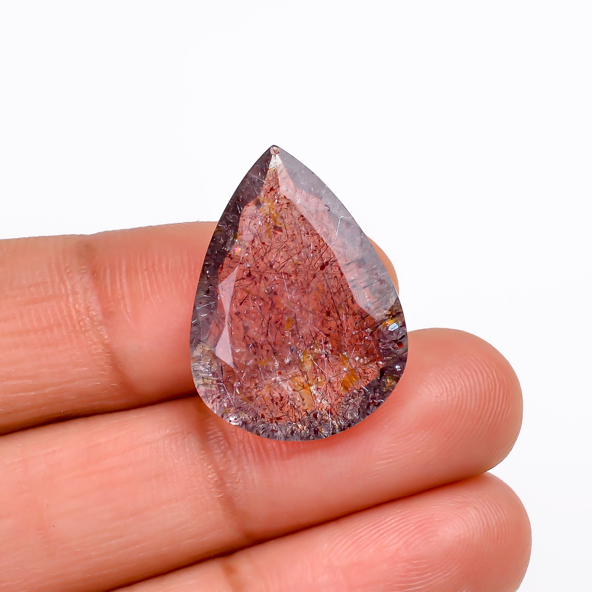 elestial hematite quartz pear shape cut stone loose gemstone