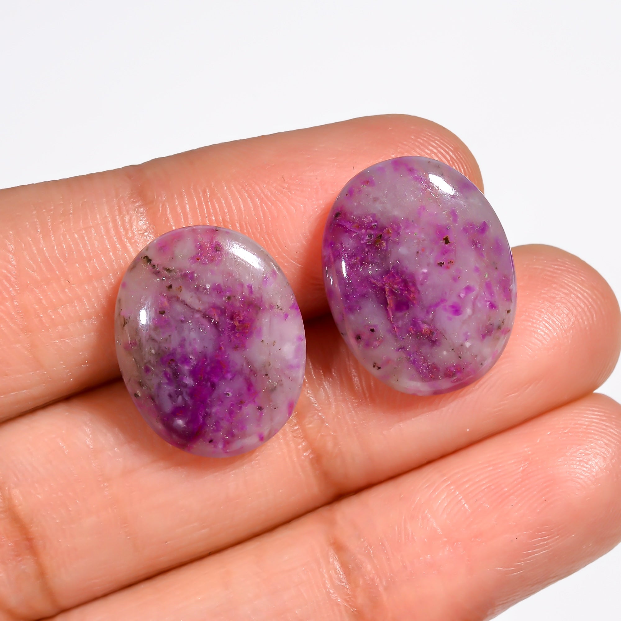 Sugilite Oval Shape Cabochon Loose Gemstone Pair For Making Earrings 14.5 Ct. 16X13X4 mm Y-9083