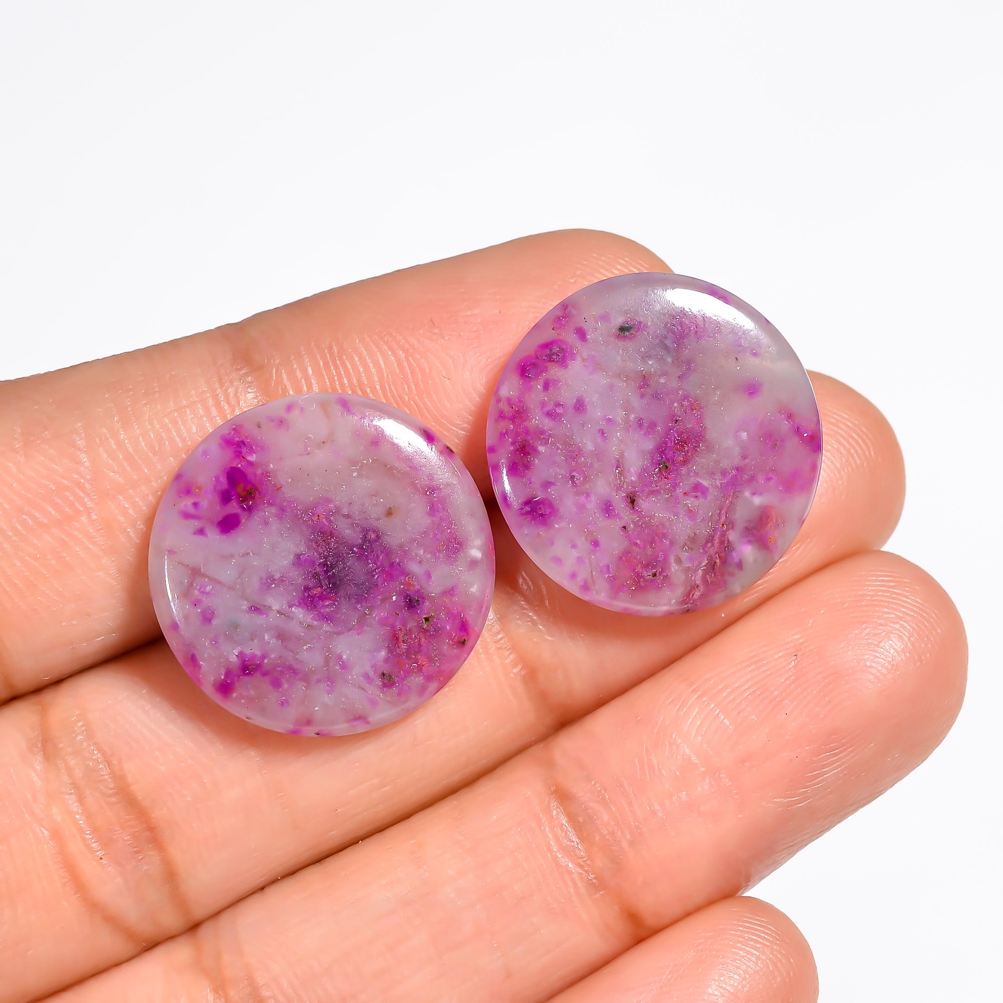 Sugilite Round Shape Cabochon Loose Gemstone Pair For Making Earrings 17 Ct. 18X18X3 mm Y-9084