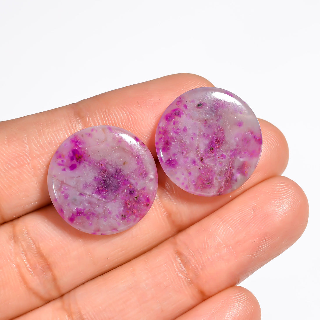 Sugilite Round Shape Cabochon Loose Gemstone Pair For Making Earrings 17 Ct. 18X18X3 mm Y-9084