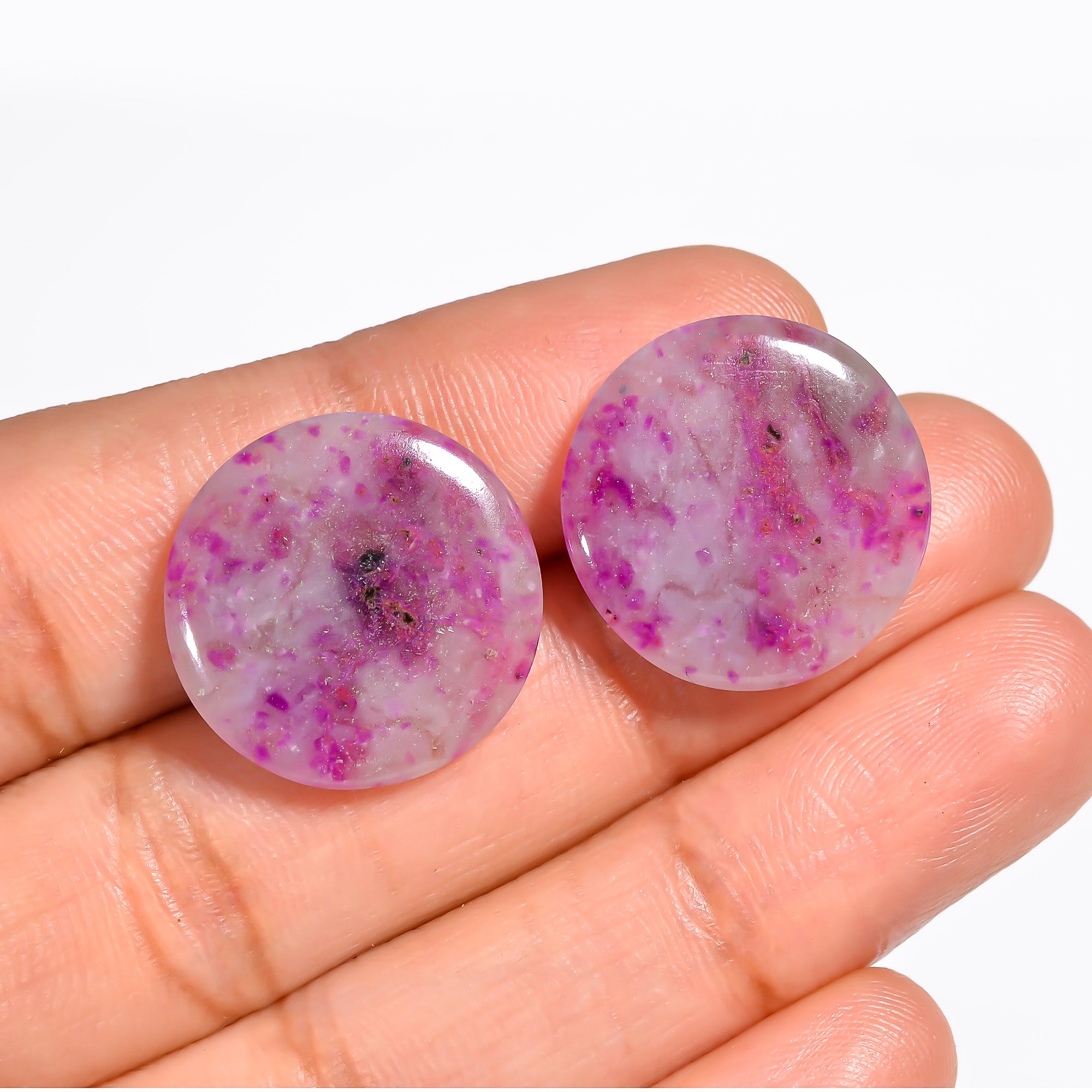 Sugilite Round Shape Cabochon Loose Gemstone Pair For Making Earrings 17 Ct. 18X18X3 mm Y-9084
