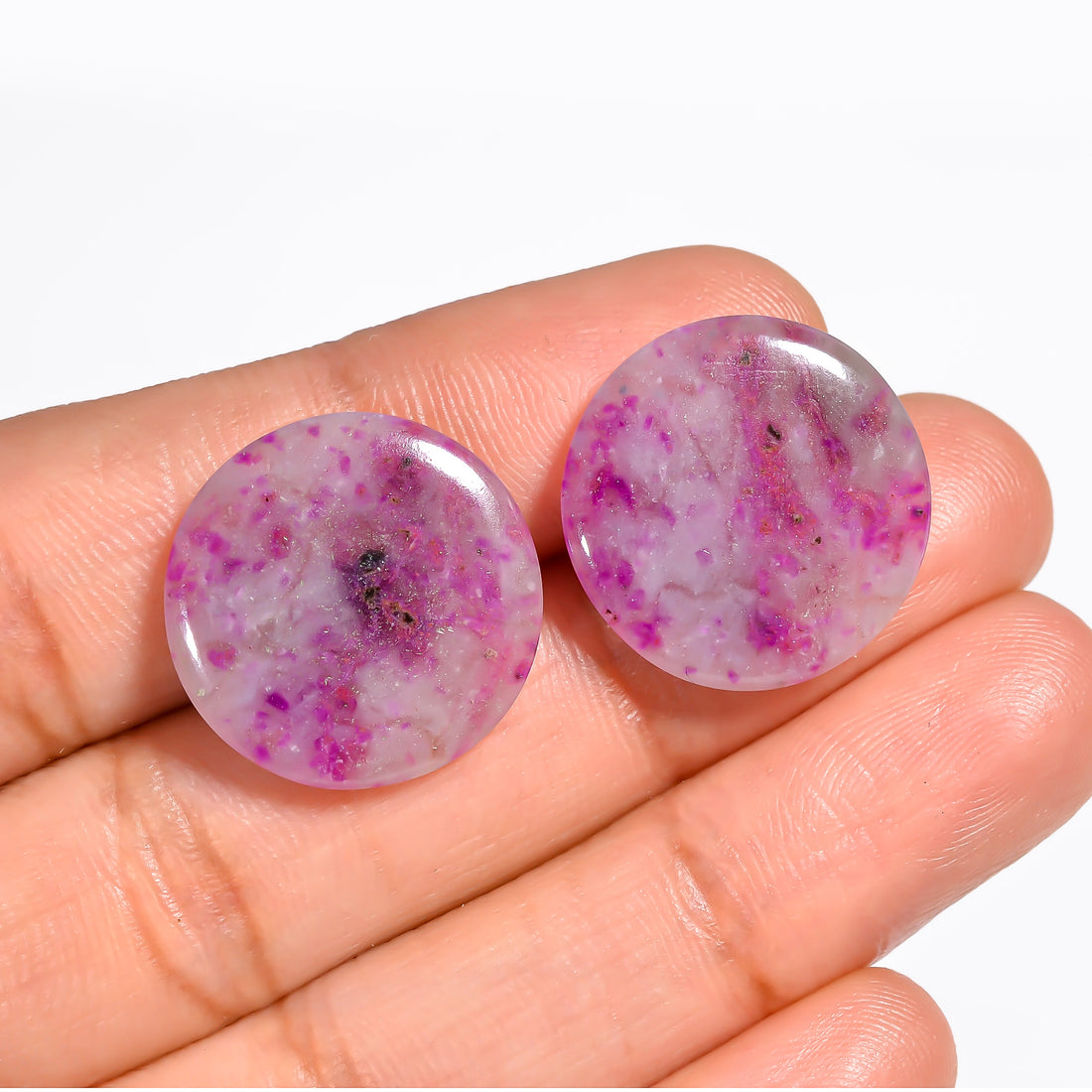 Sugilite Round Shape Cabochon Loose Gemstone Pair For Making Earrings 17 Ct. 18X18X3 mm Y-9084