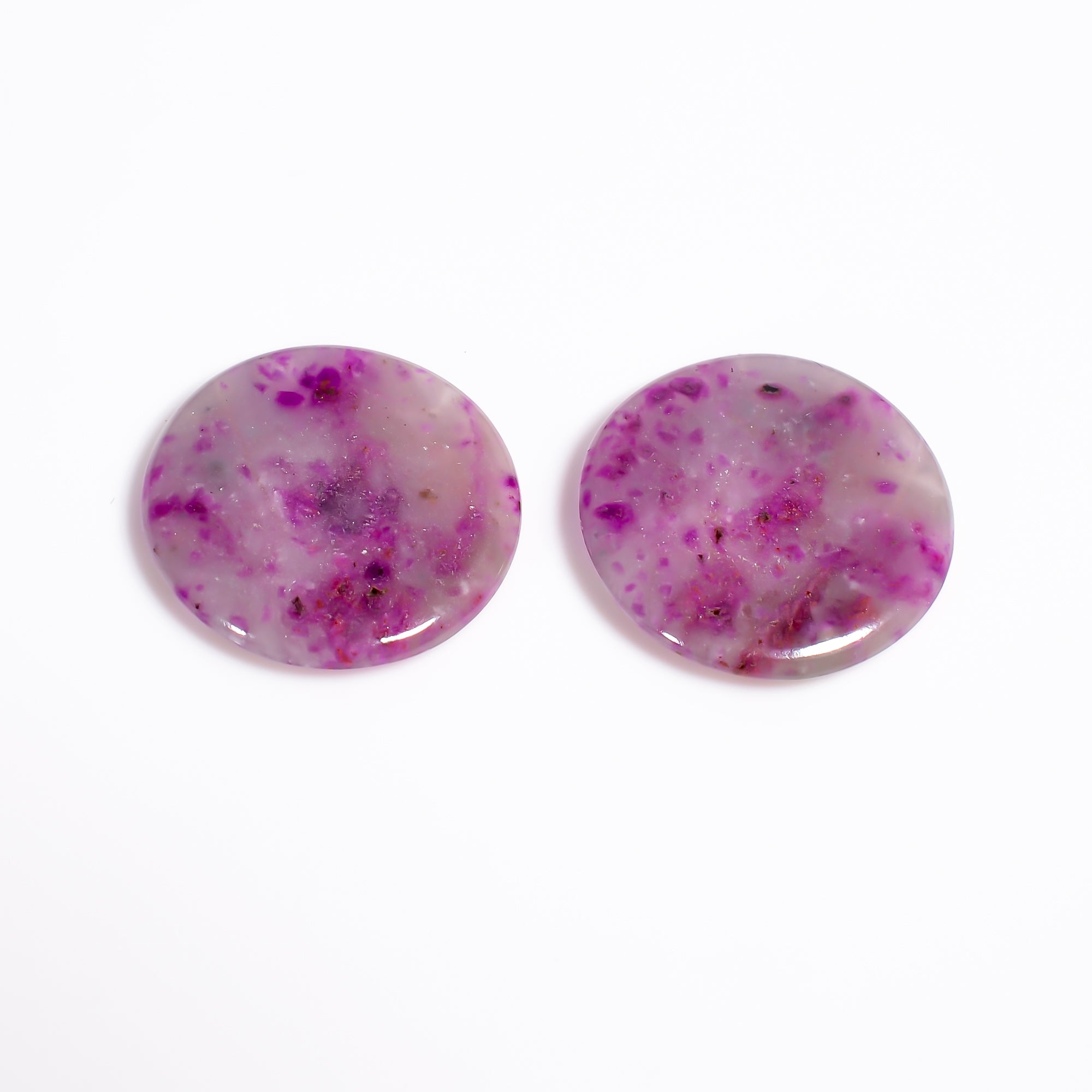 Sugilite Round Shape Cabochon Loose Gemstone Pair For Making Earrings 17 Ct. 18X18X3 mm Y-9084