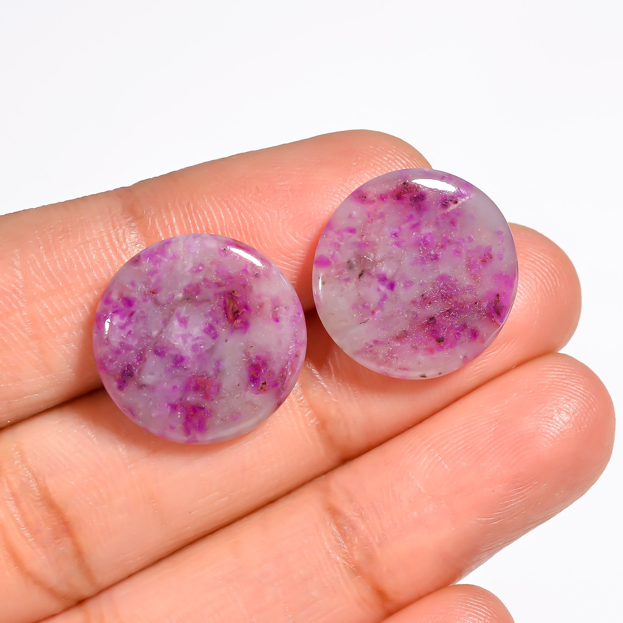 Sugilite Round Shape Cabochon Loose Gemstone Pair For Making Earrings 14.5 Ct. 16X16X3 mm Y-9085