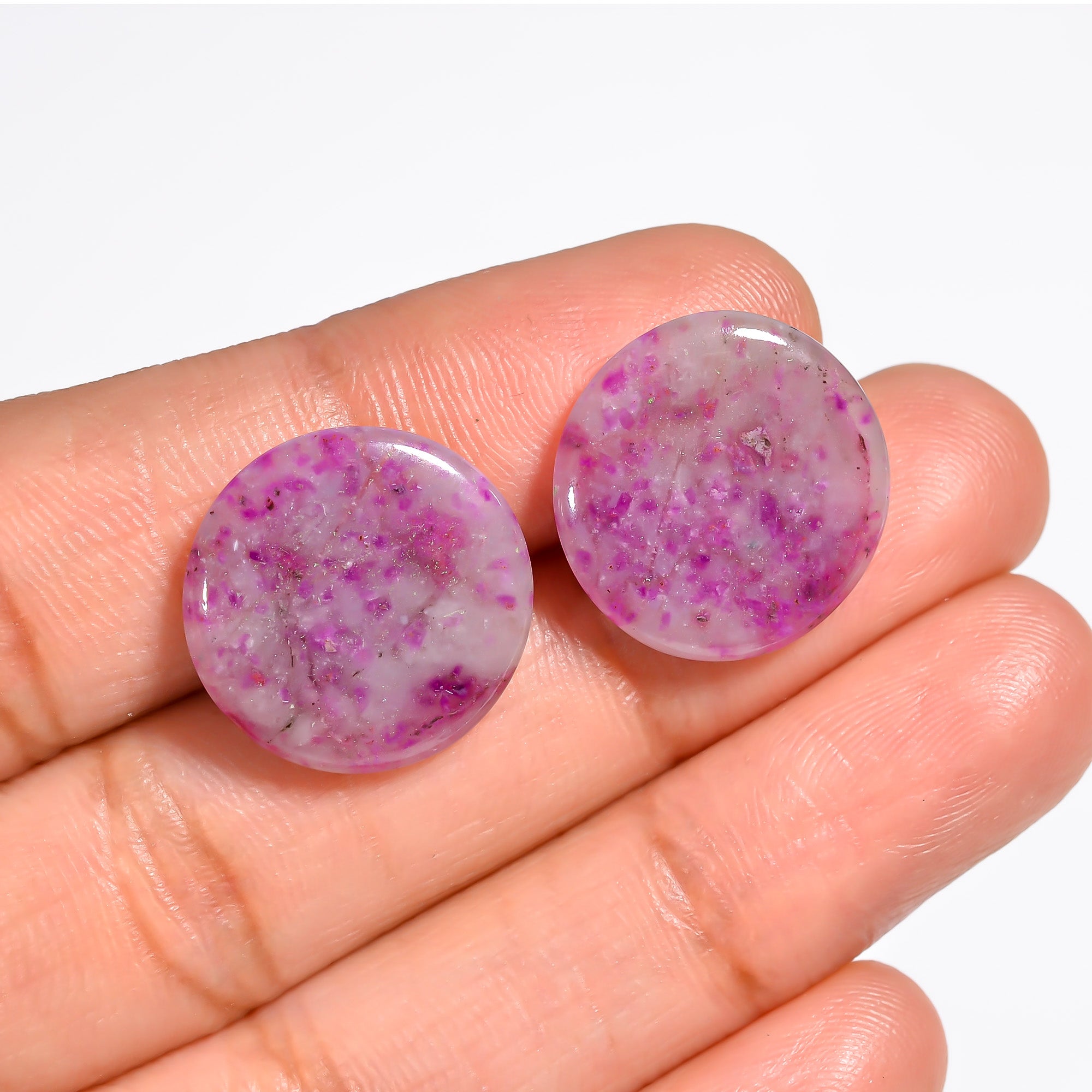 Sugilite Round Shape Cabochon Loose Gemstone Pair For Making Earrings 14.5 Ct. 16X16X3 mm Y-9085