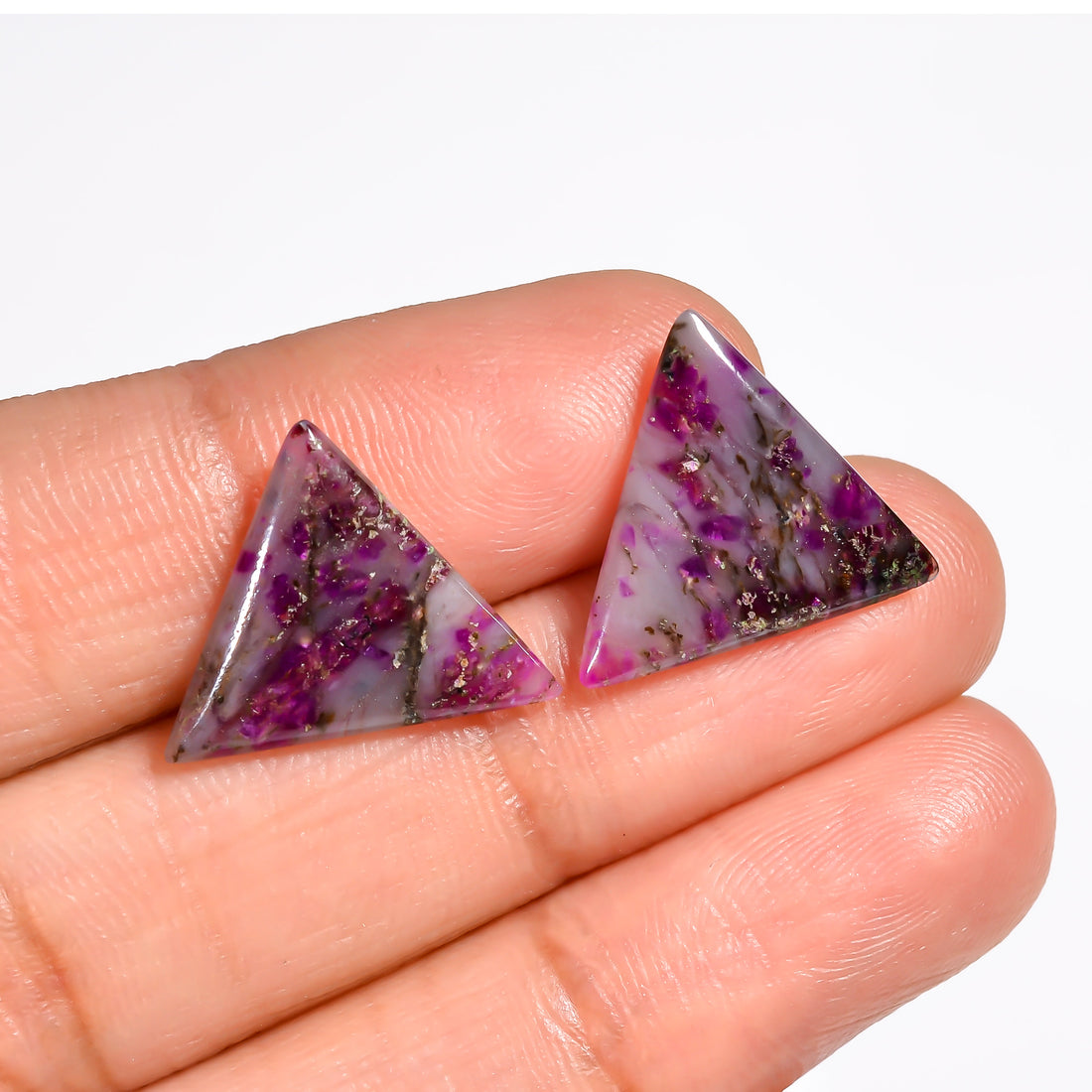 Sugilite Triangle Shape Cabochon Loose Gemstone Pair For Making Earrings 7.5 Ct. 15X15X2 mm Y-9086