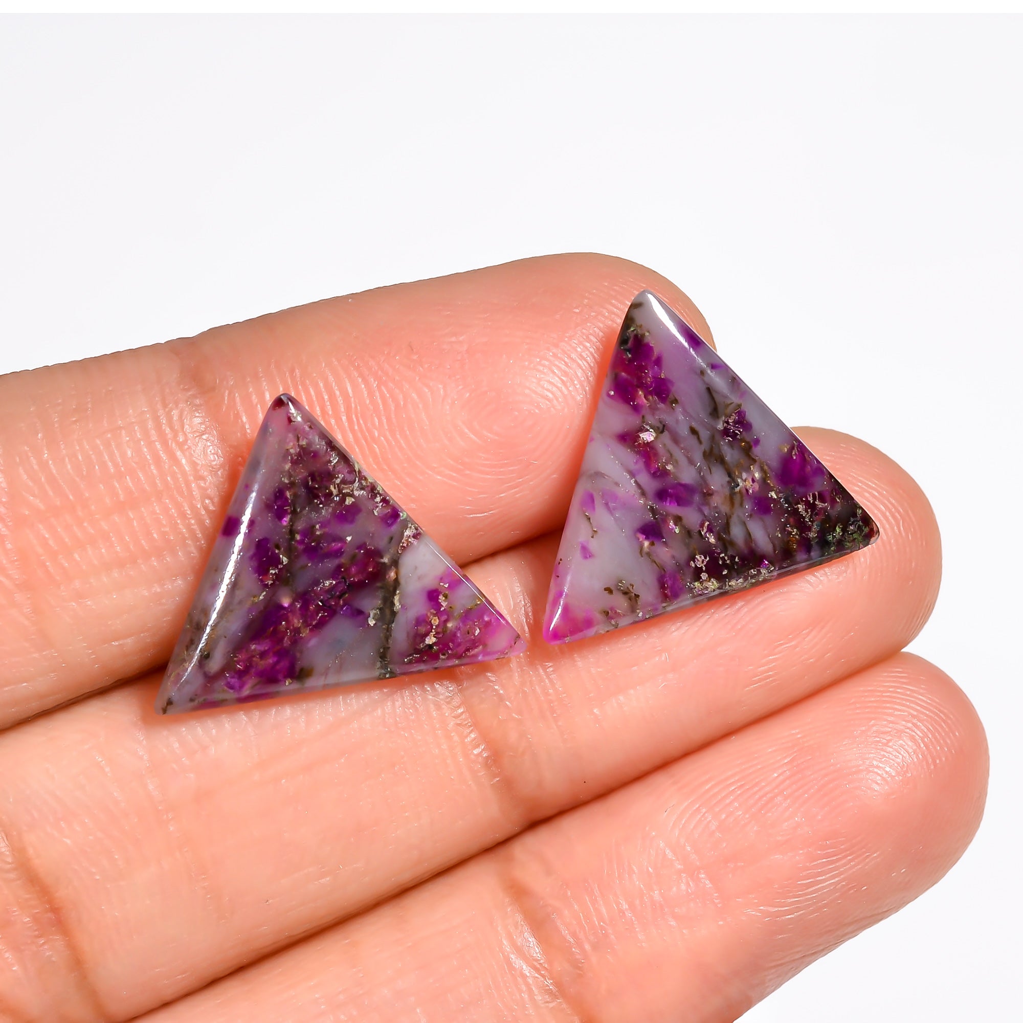 Sugilite Triangle Shape Cabochon Loose Gemstone Pair For Making Earrings 7.5 Ct. 15X15X2 mm Y-9086