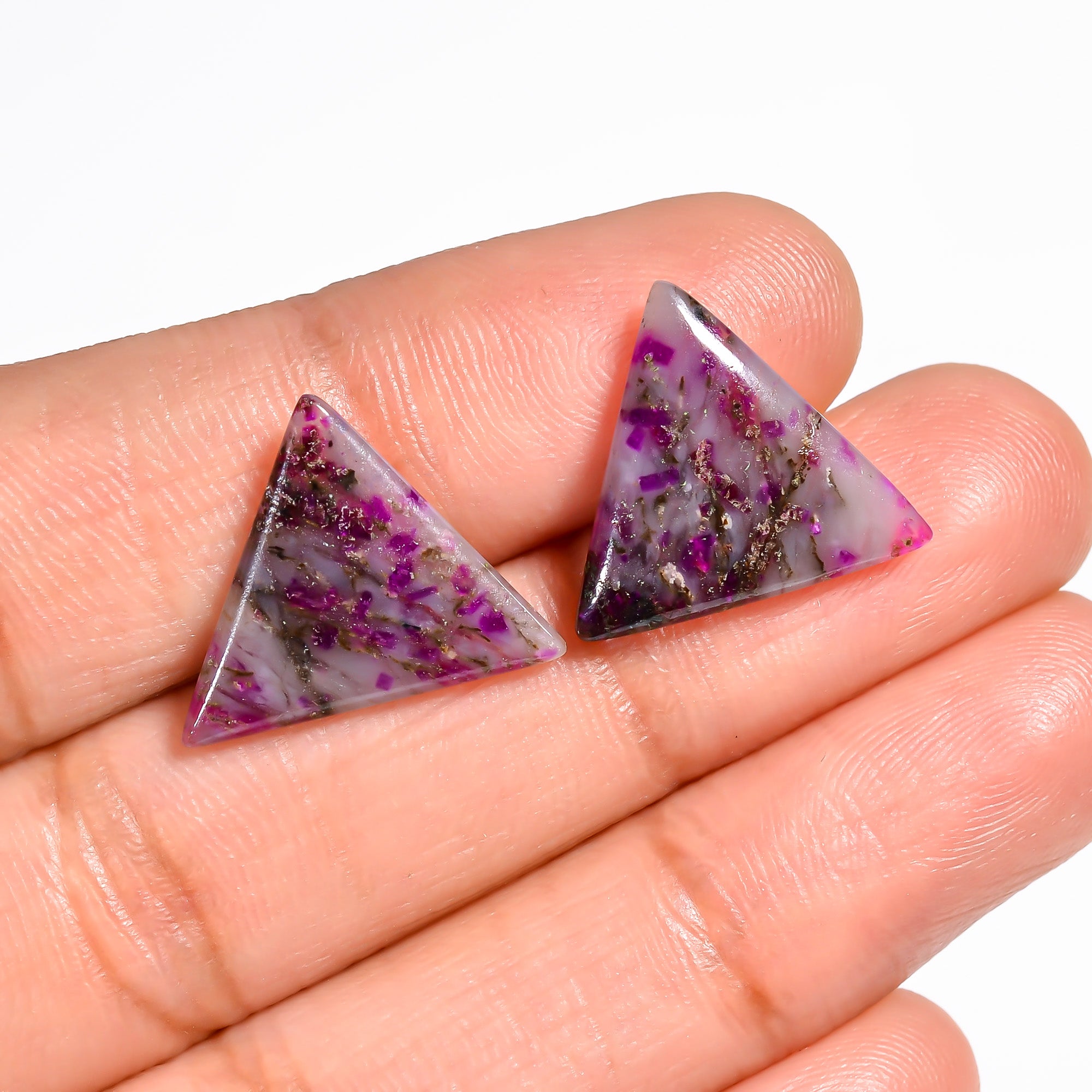 Sugilite Triangle Shape Cabochon Loose Gemstone Pair For Making Earrings 7.5 Ct. 15X15X2 mm Y-9086