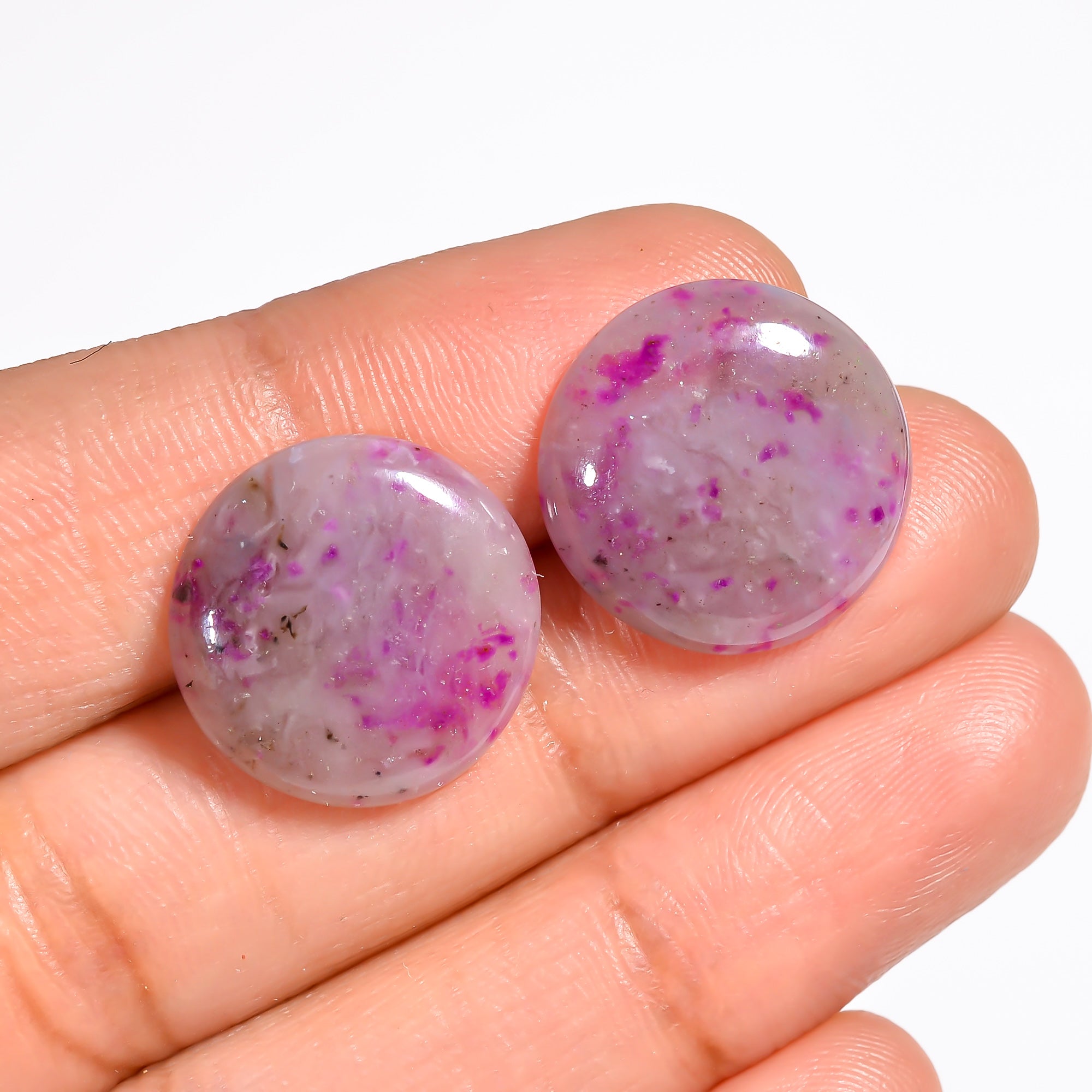 Sugilite Round Shape Cabochon Loose Gemstone Pair For Making Earrings 15.5 Ct. 16X16X3 mm Y-9088