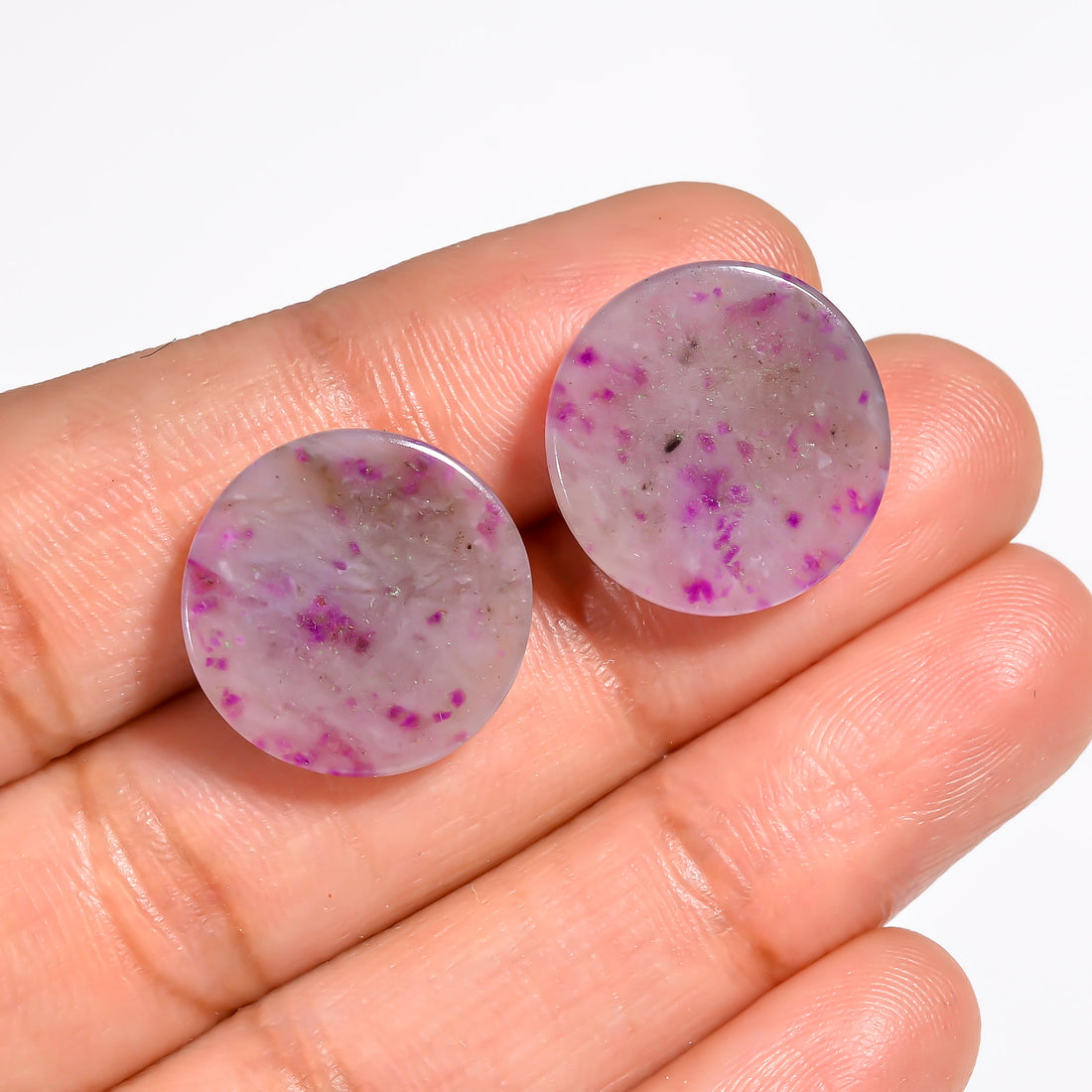 Sugilite Round Shape Cabochon Loose Gemstone Pair For Making Earrings 15.5 Ct. 16X16X3 mm Y-9088