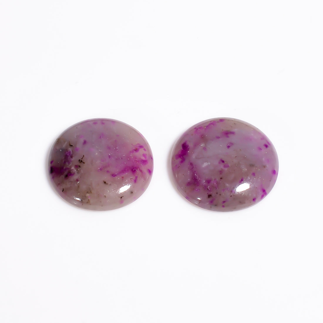 Sugilite Round Shape Cabochon Loose Gemstone Pair For Making Earrings 15.5 Ct. 16X16X3 mm Y-9088