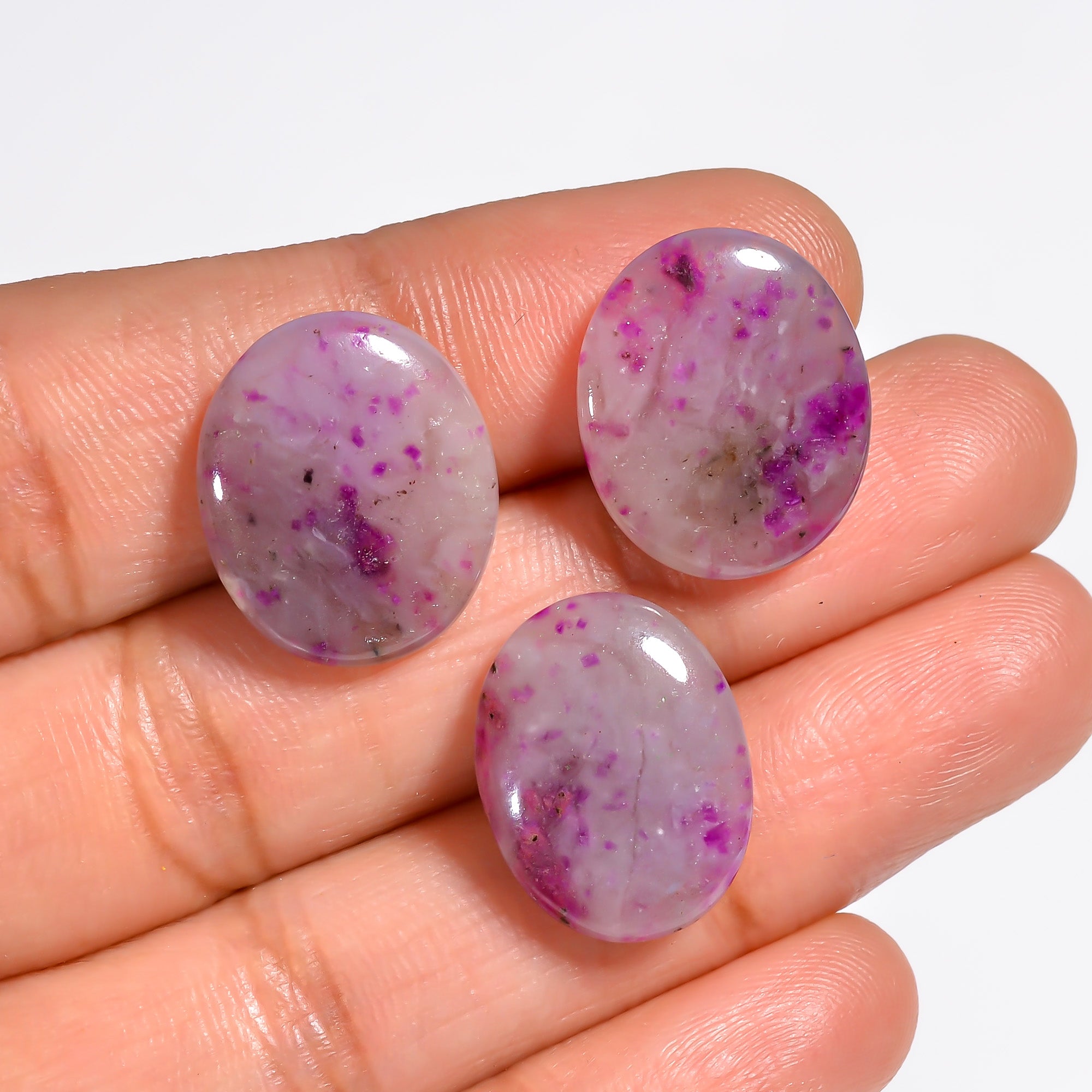 Sugilite Oval Shape Cabochon Loose Gemstone 3 Pcs For Making Earrings 22.5 Ct. 17X13 17X14 mm Y-9090