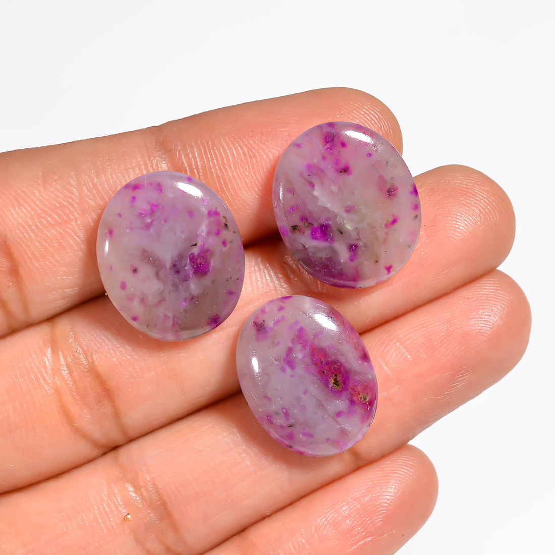 Sugilite Oval Shape Cabochon Loose Gemstone 3 Pcs For Making Earrings 22.5 Ct. 17X13 17X14 mm Y-9090