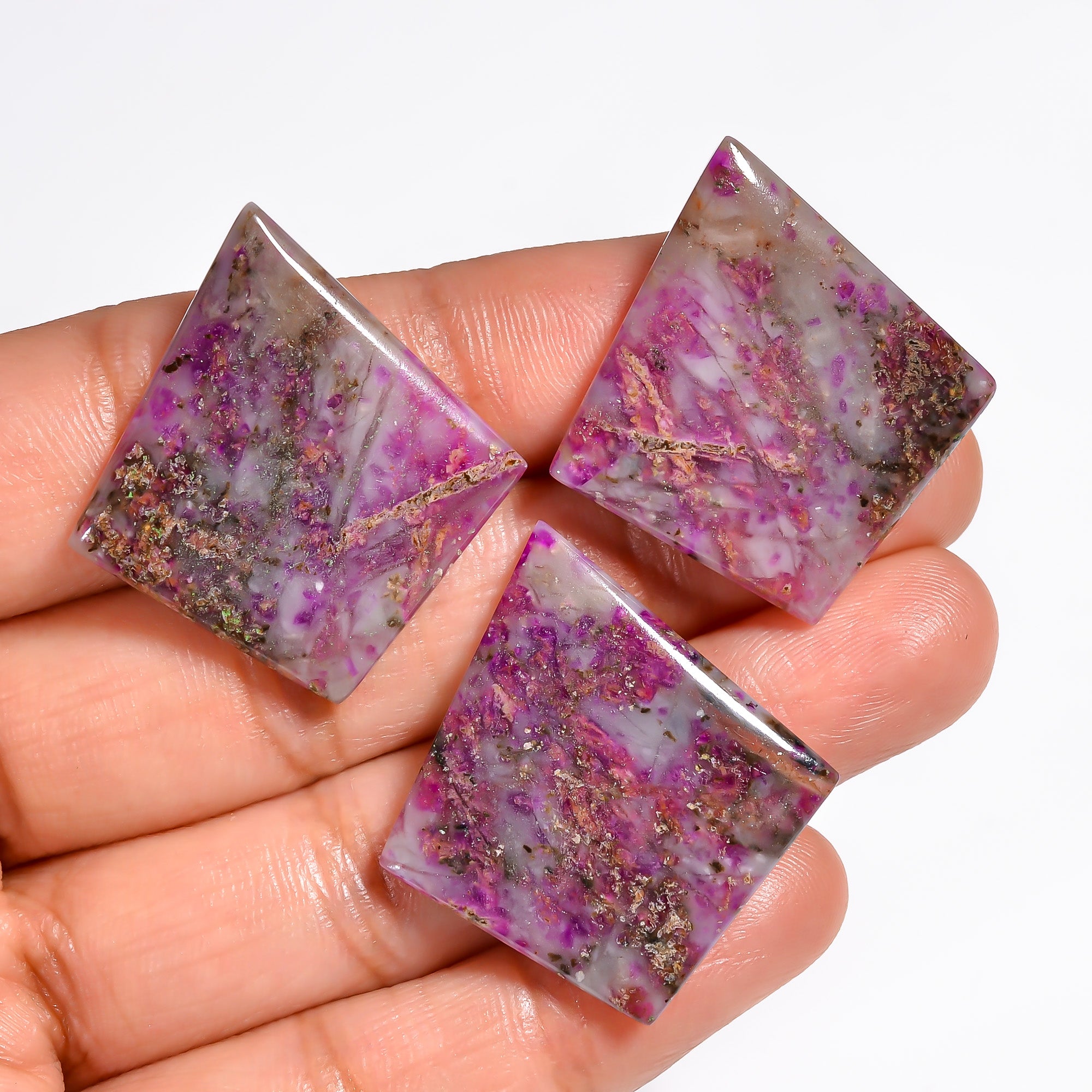 Sugilite Fancy Shape Cabochon Loose Gemstone 3 Pcs For Making Earrings 57.5 Ct. 32X29X3 mm Y-9091