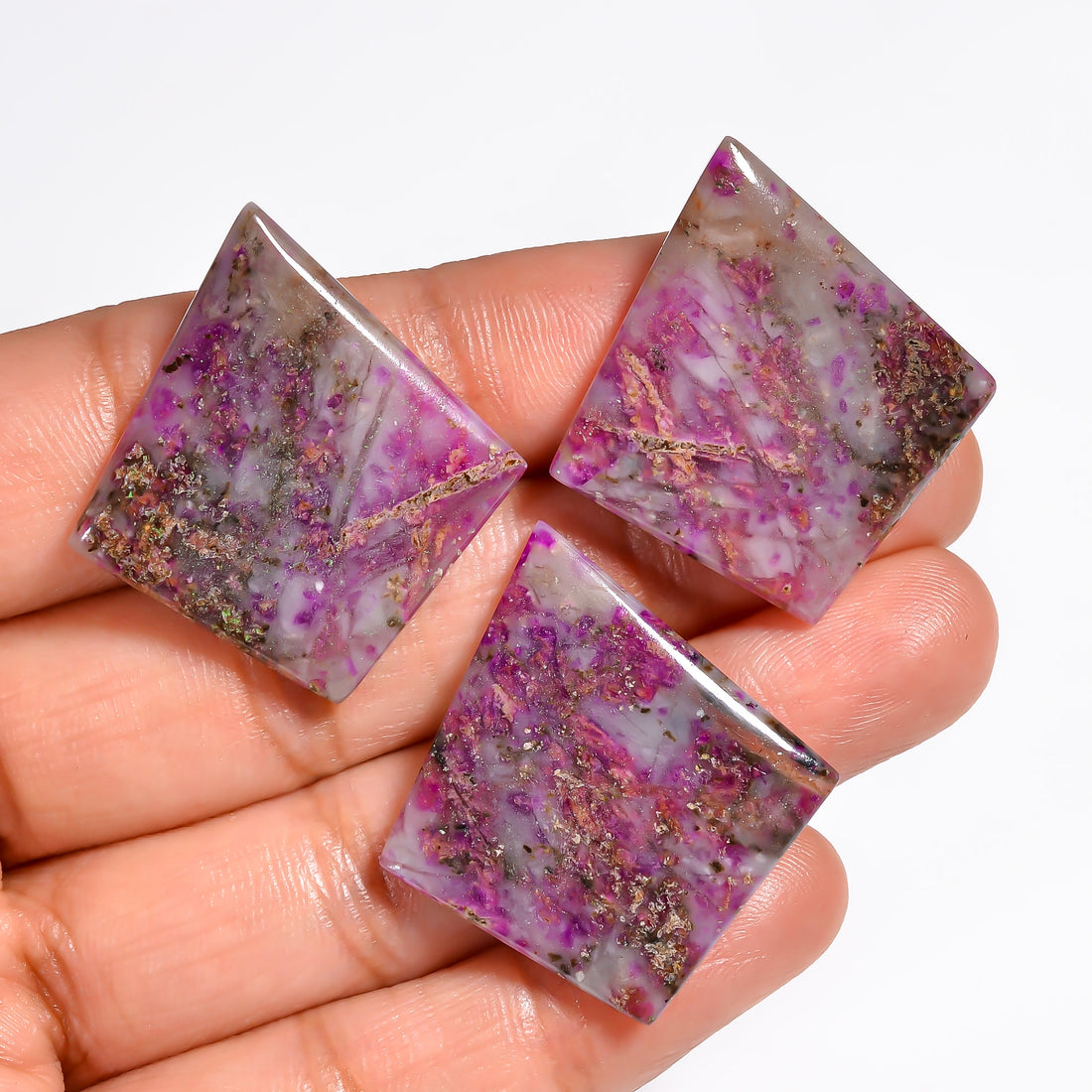 Sugilite Fancy Shape Cabochon Loose Gemstone 3 Pcs For Making Earrings 57.5 Ct. 32X29X3 mm Y-9091