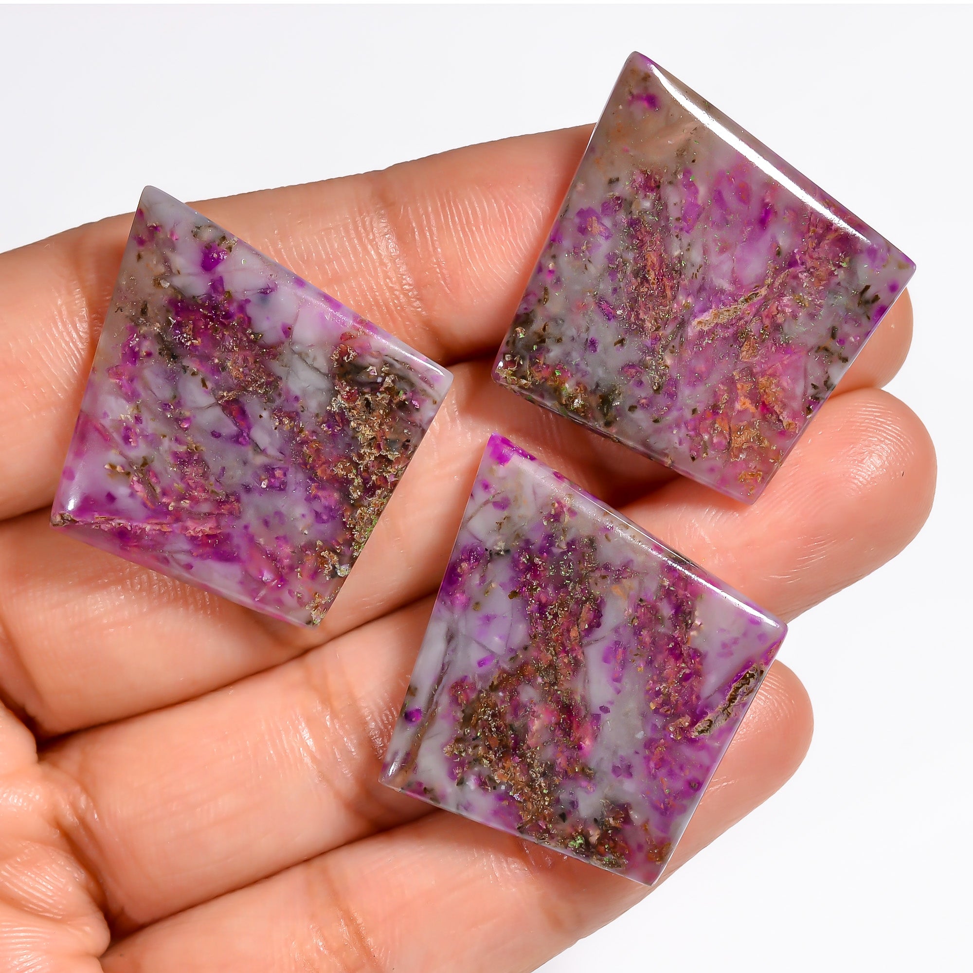 Sugilite Fancy Shape Cabochon Loose Gemstone 3 Pcs For Making Earrings 57.5 Ct. 32X29X3 mm Y-9091